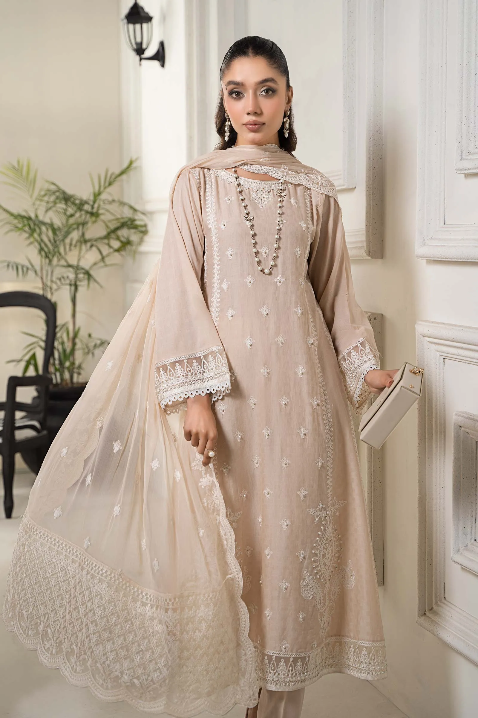 3 Piece Embroidered Self Jacquard Suit | DW-EF24-117