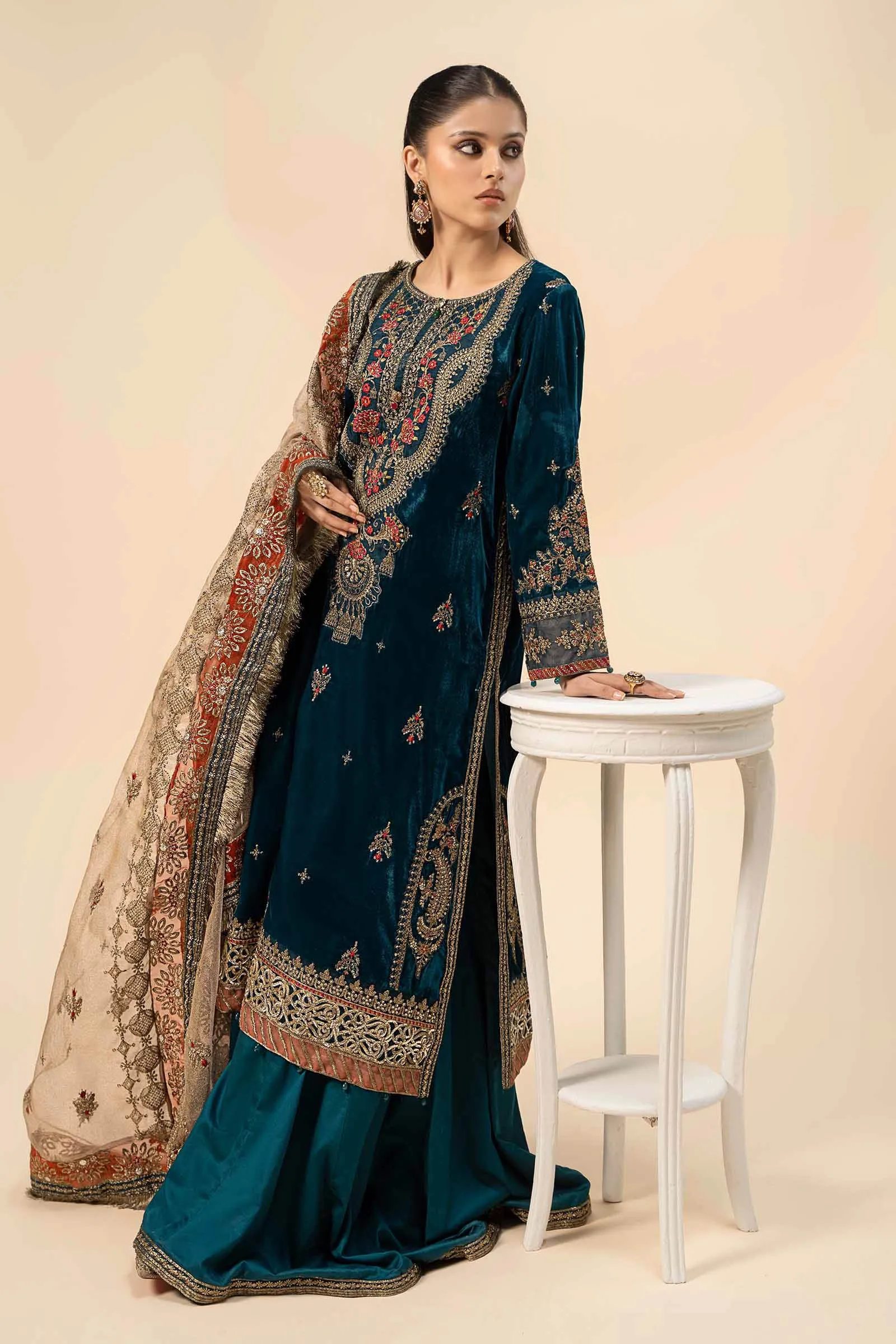 3 Piece Embroidered Velvet Suit | SF-W24-29