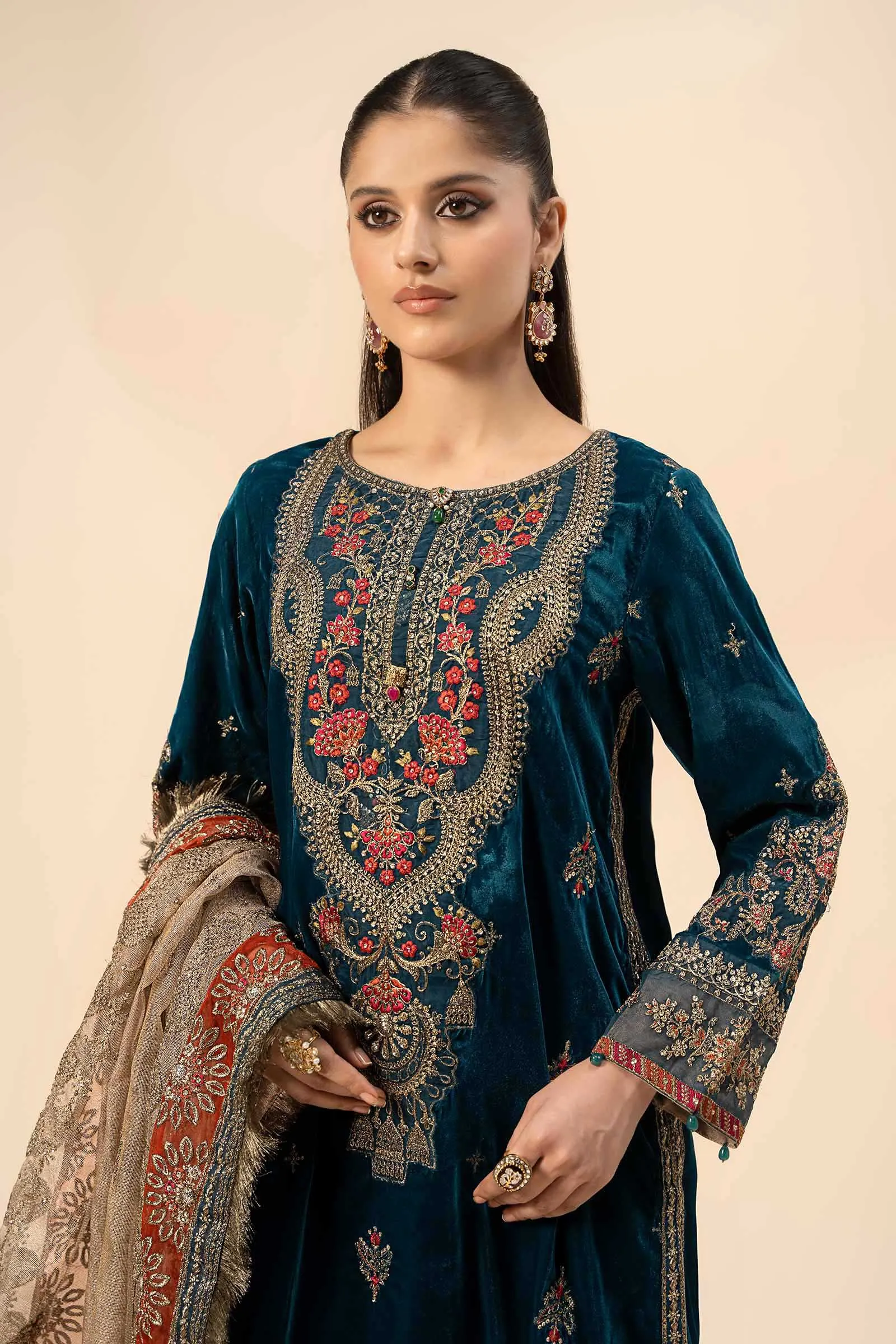 3 Piece Embroidered Velvet Suit | SF-W24-29