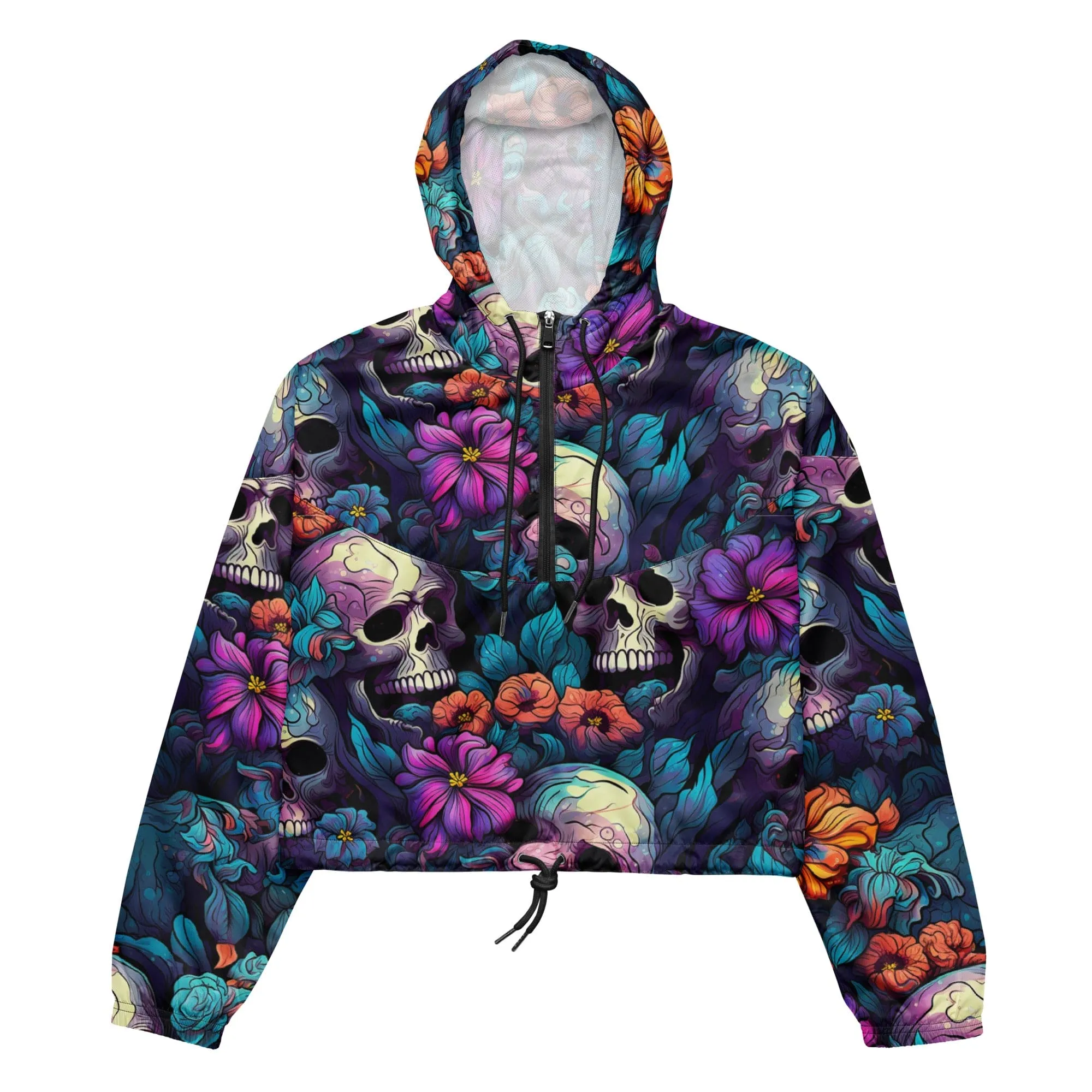 Add Some Color to Your Wardrobe With Our Women’s Flower & Skulls Windbreaker!