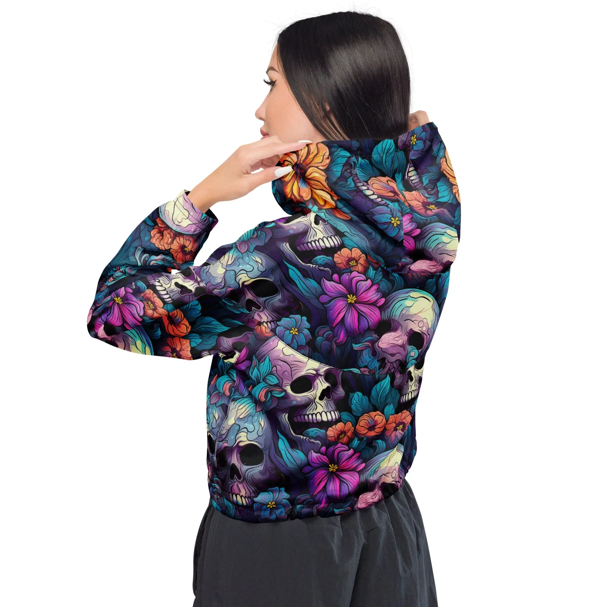 Add Some Color to Your Wardrobe With Our Women’s Flower & Skulls Windbreaker!