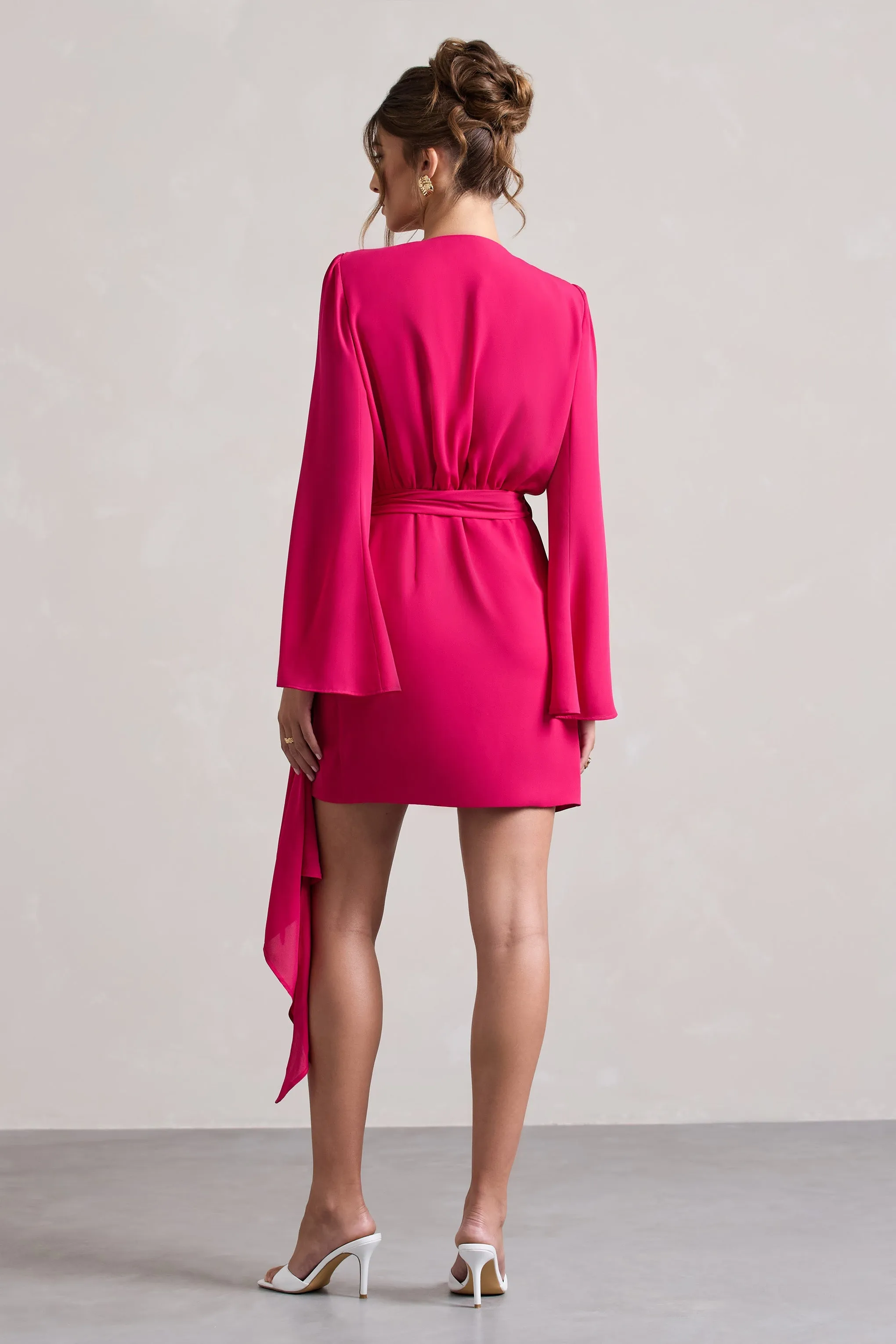 Alinta | Hot Pink Long-Sleeve Wrap Mini Dress