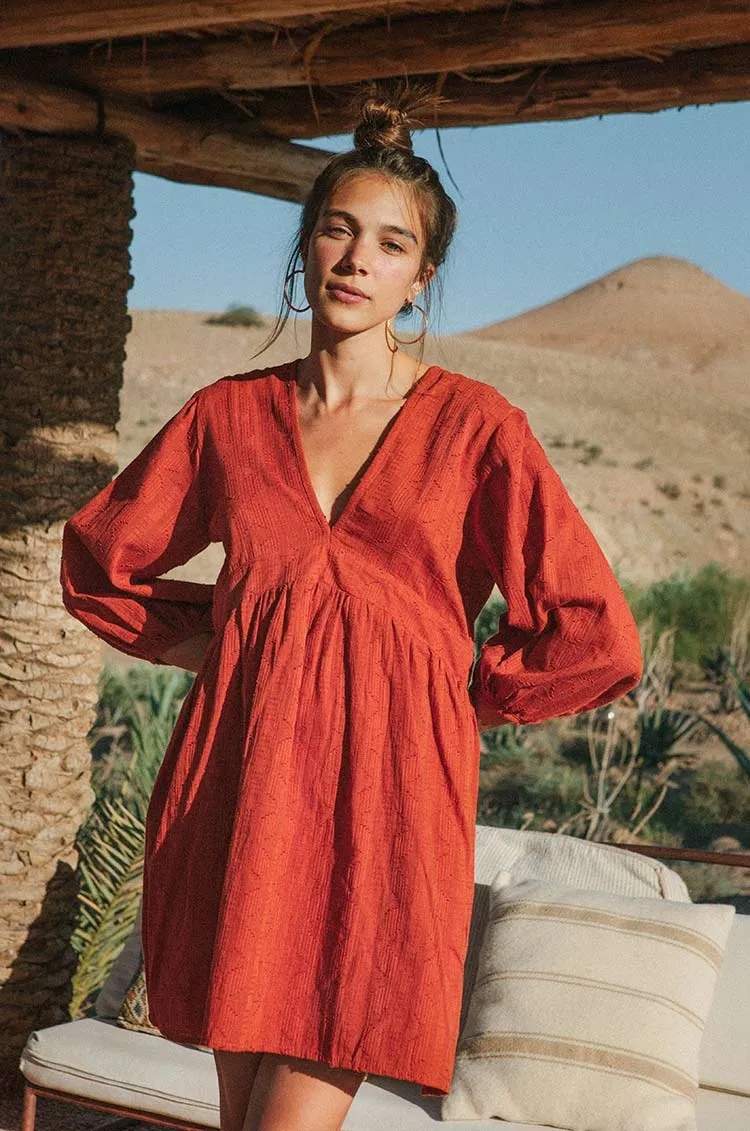 ALMA Mini Dress - warm red cotton