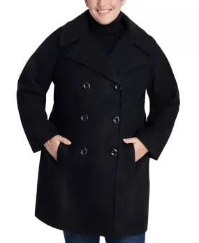 Anne Klein Plus Size Notched-Collar Double-Breasted Peacoat