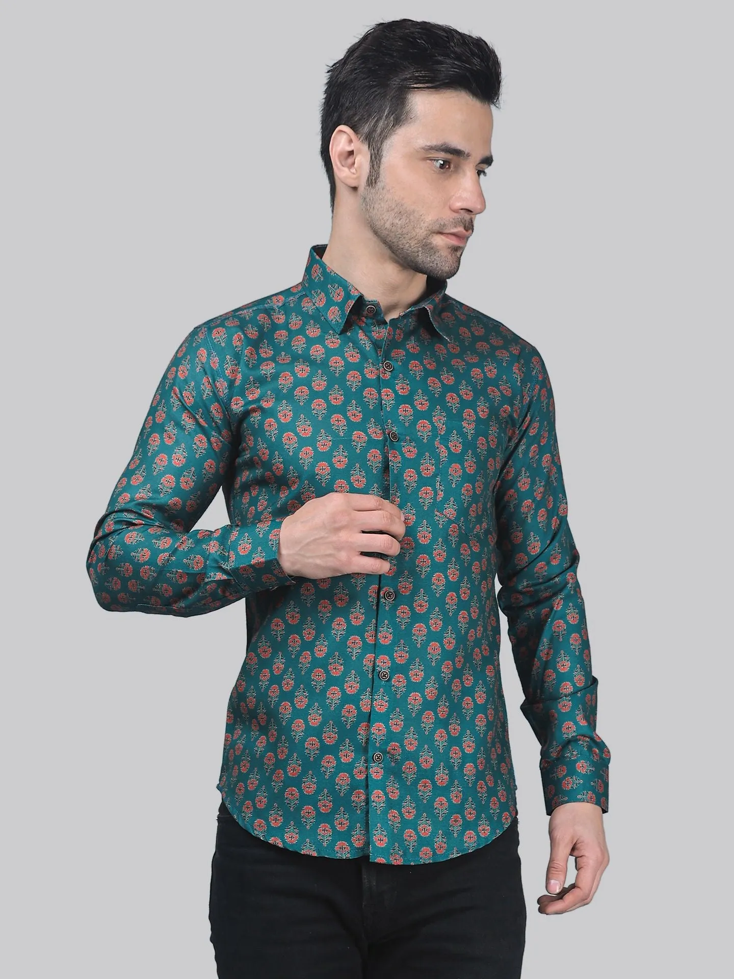 Artistic-modern Men's Printed Full Sleeve Cotton Button-Up Shirt For Men