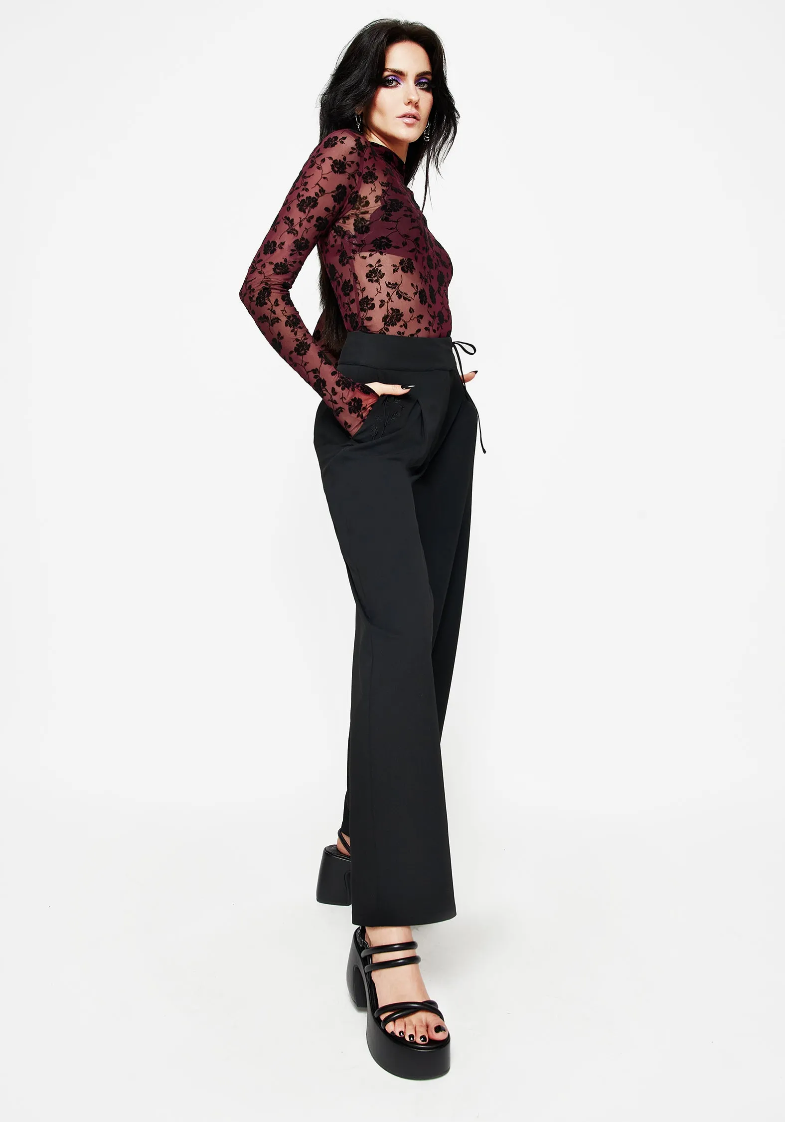 Asteria Tie Waist Embroidered Trousers