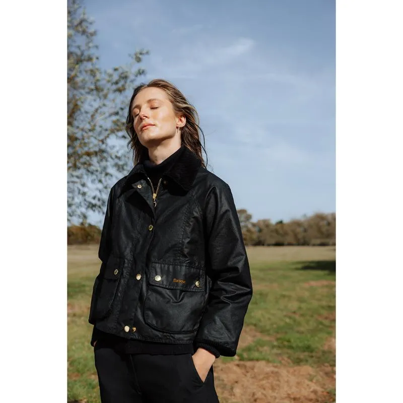 Barbour Cropped Beadnell Ladies Wax Jacket - Black/Classic