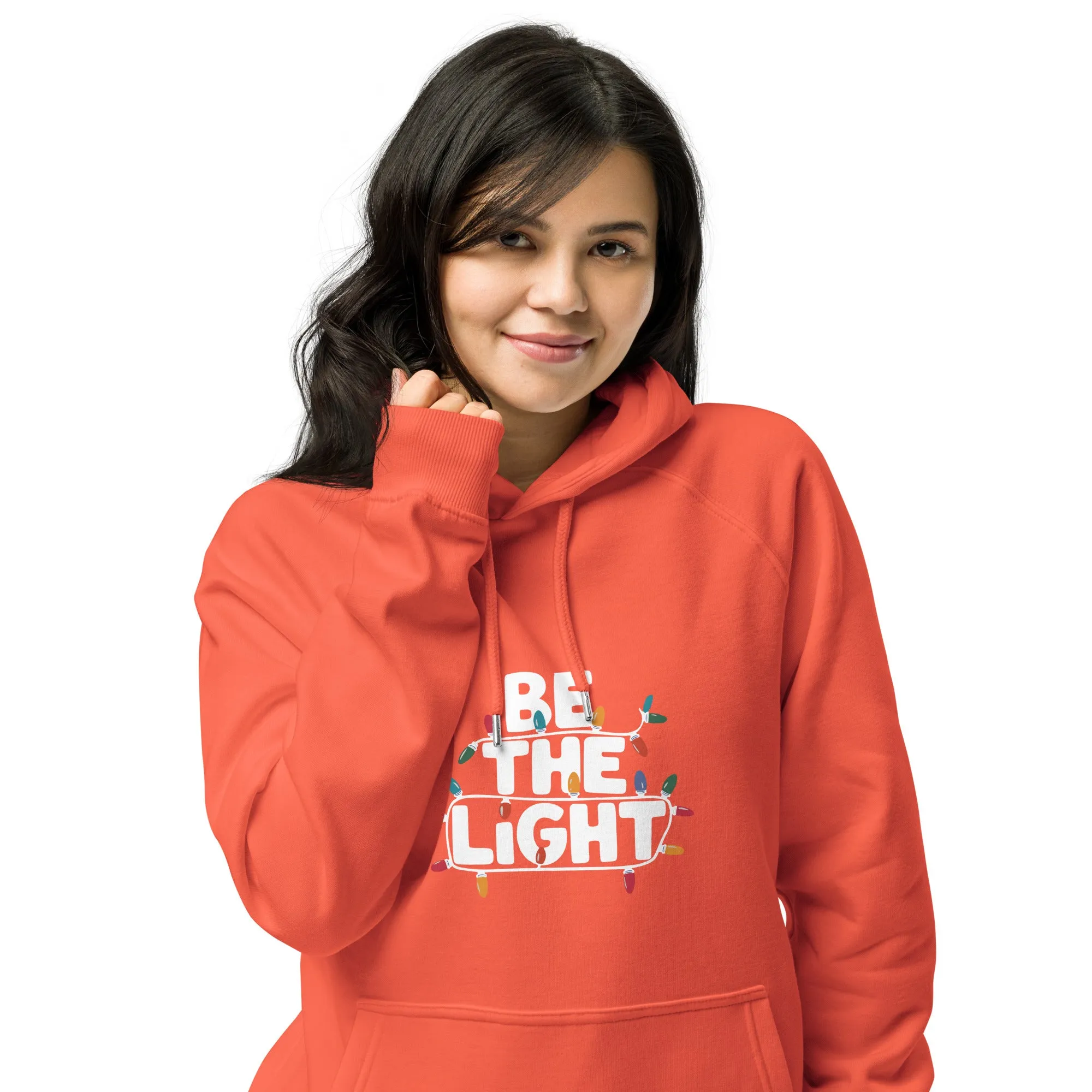 Be The Light White Graphics Women Eco Raglan Hoodie