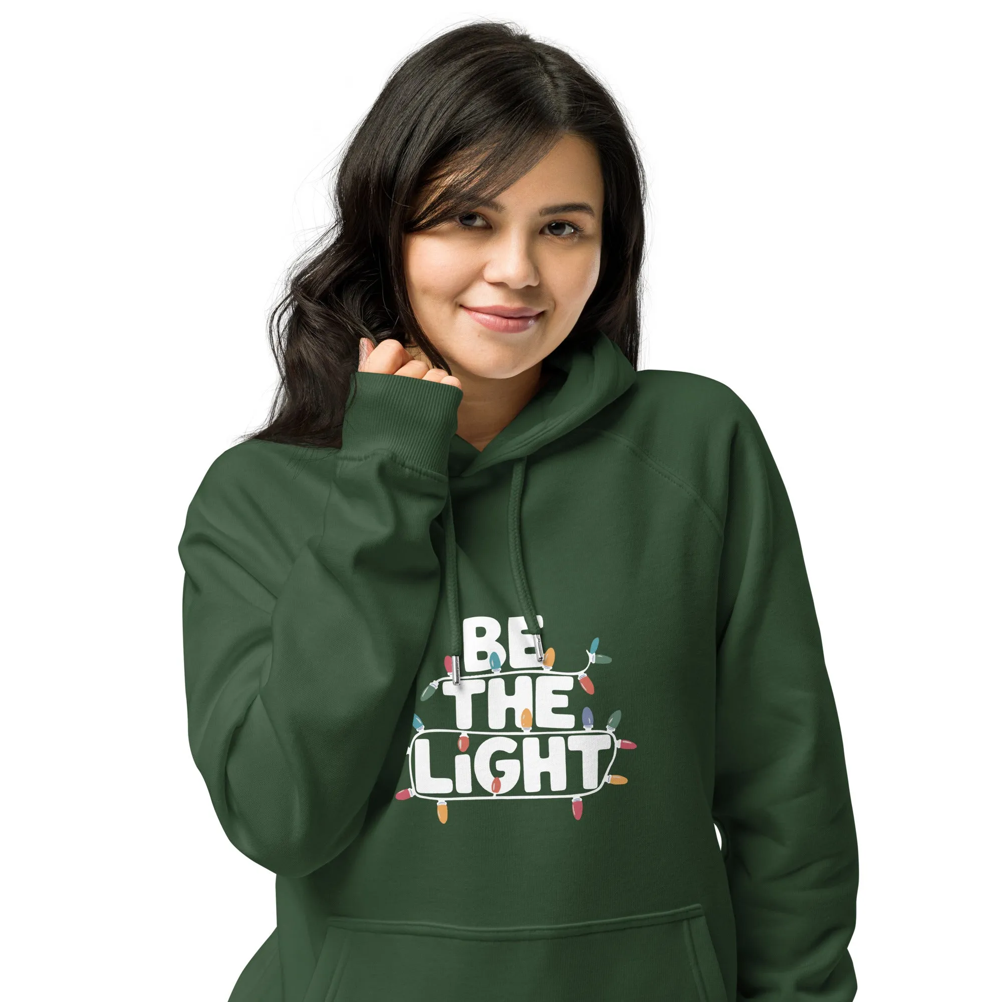 Be The Light White Graphics Women Eco Raglan Hoodie