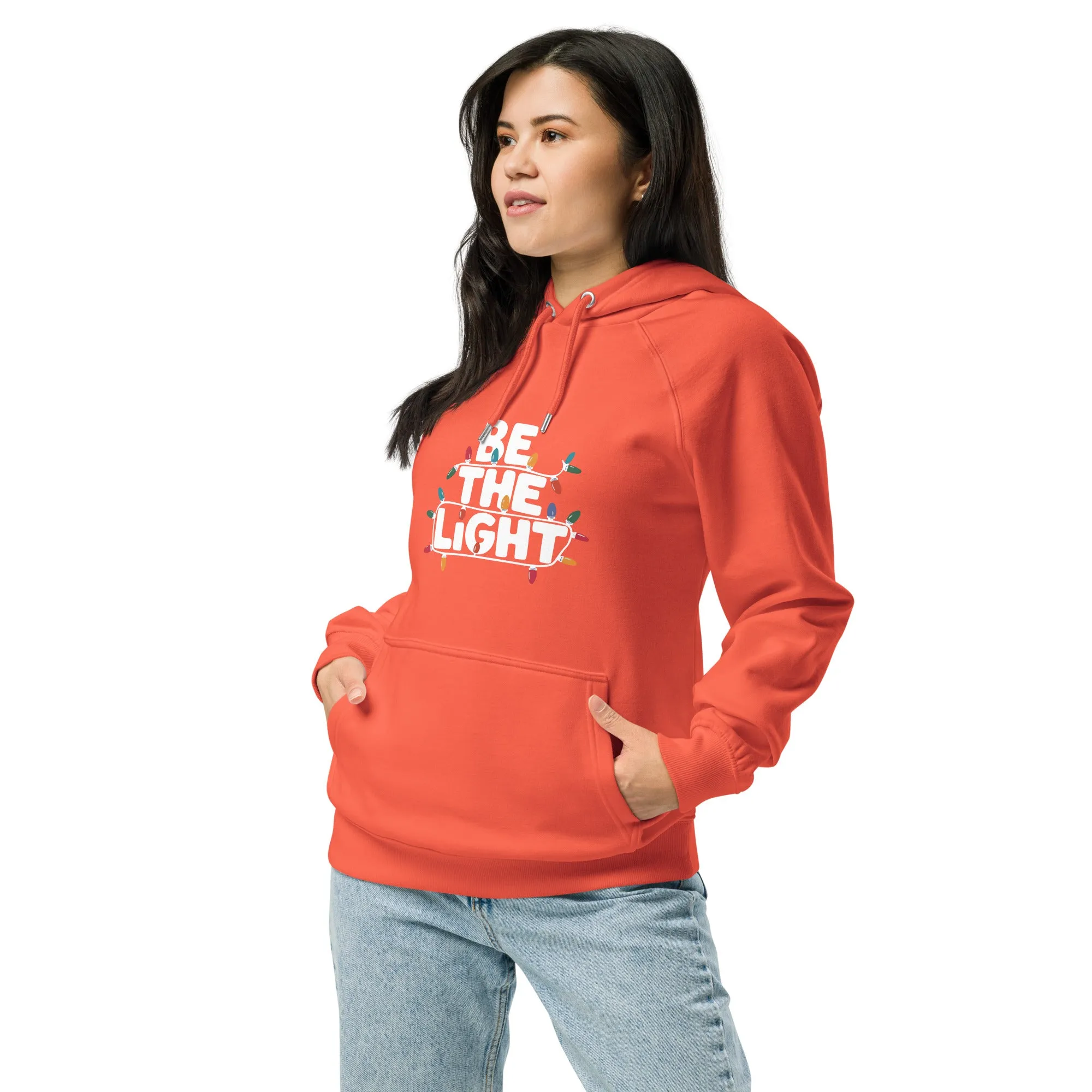 Be The Light White Graphics Women Eco Raglan Hoodie