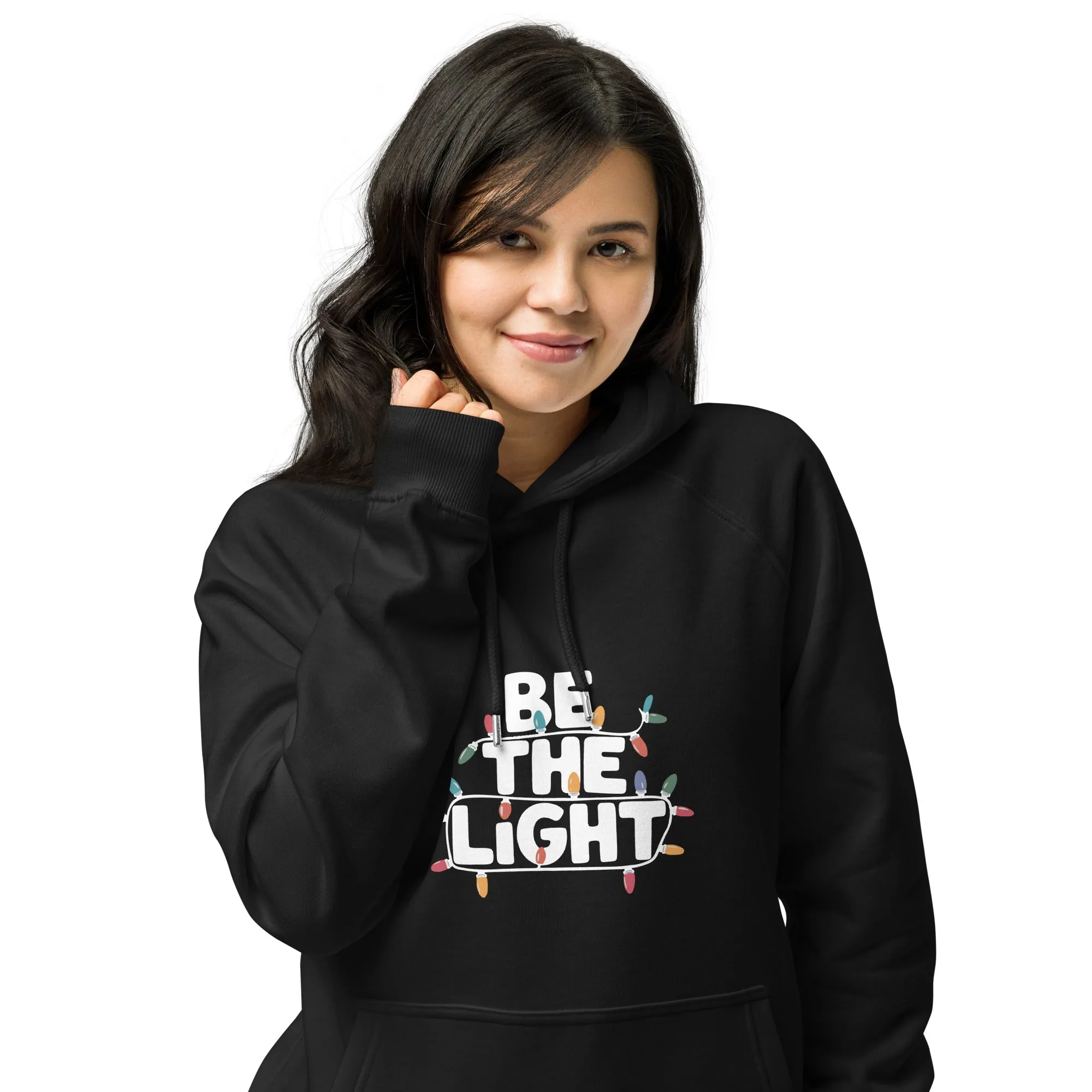 Be The Light White Graphics Women Eco Raglan Hoodie