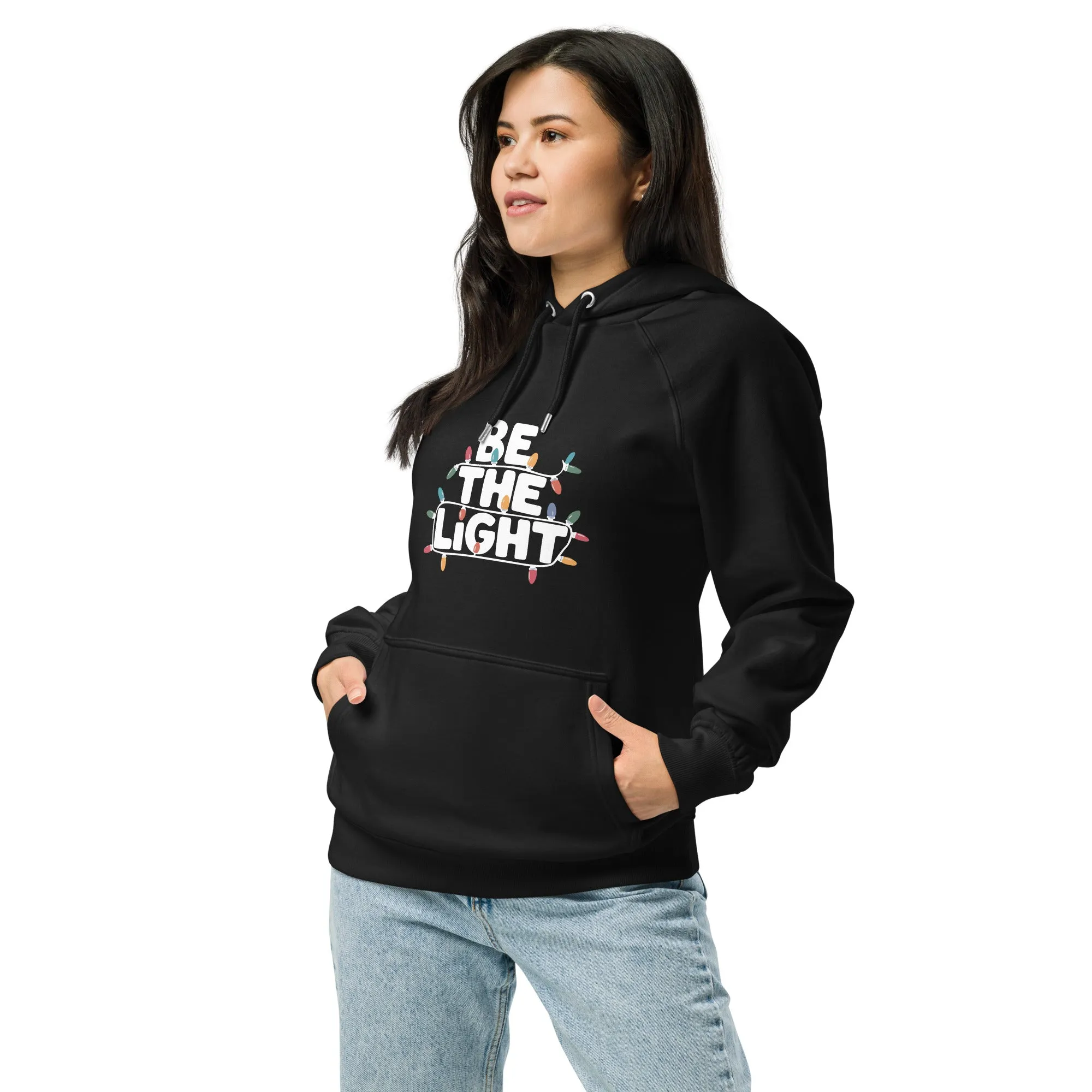 Be The Light White Graphics Women Eco Raglan Hoodie