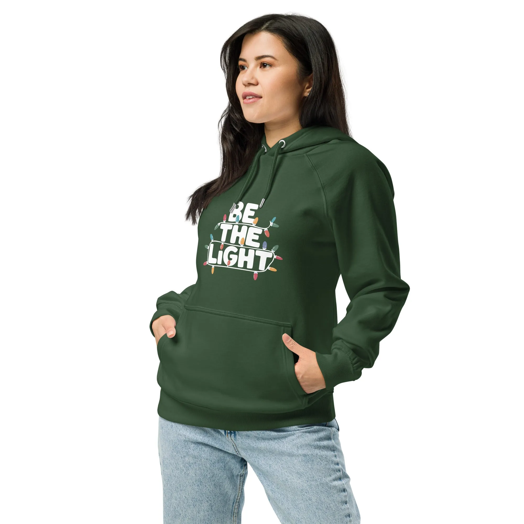 Be The Light White Graphics Women Eco Raglan Hoodie