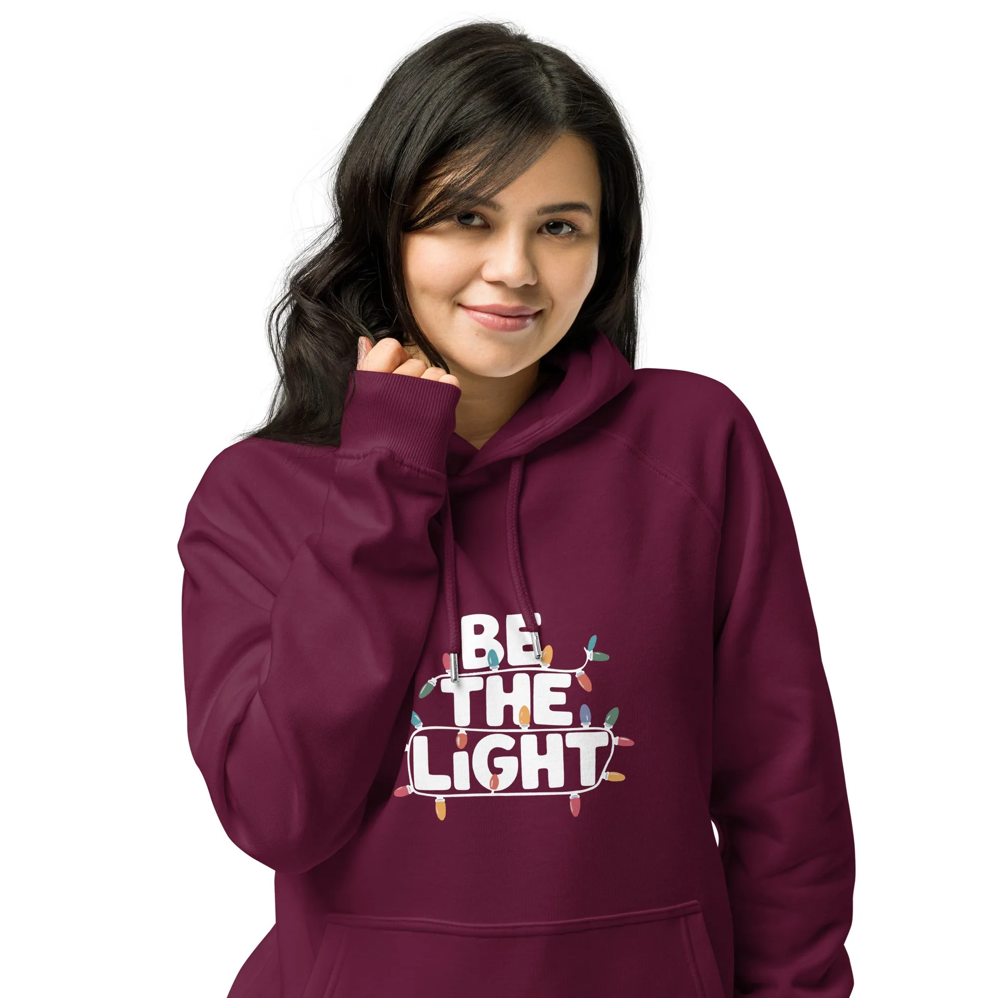 Be The Light White Graphics Women Eco Raglan Hoodie