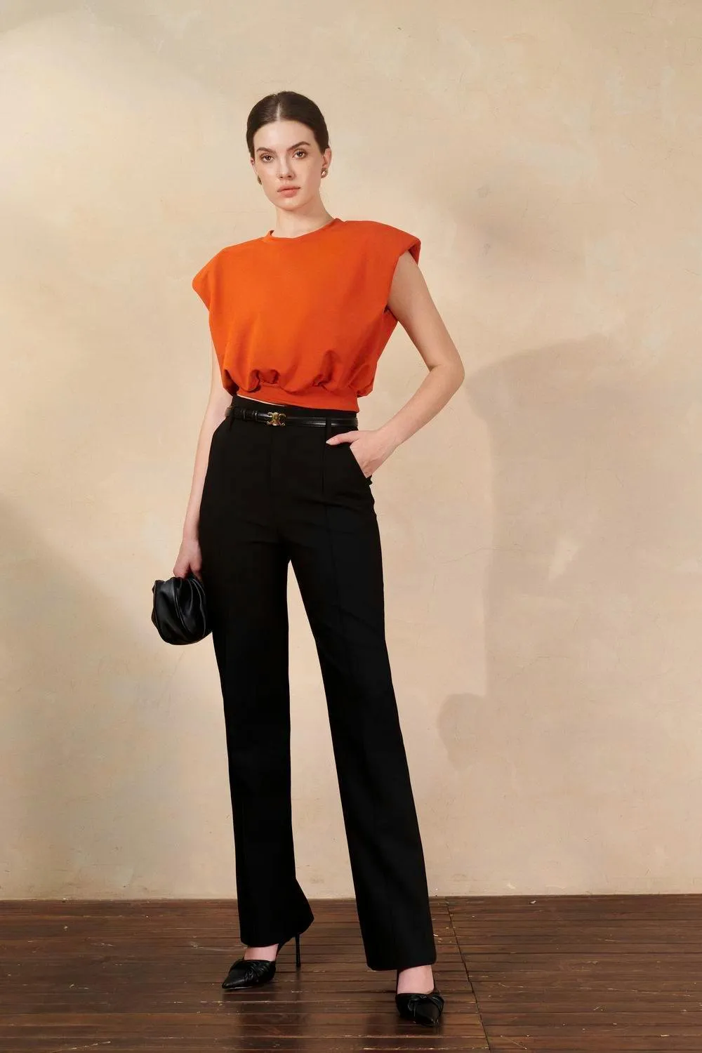 Bella Straight Slit Hem Twill Trousers