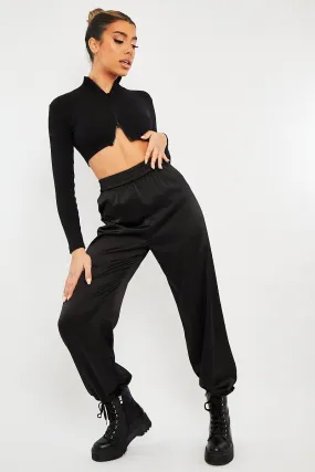 Black Luxe Satin Joggers - Ilona