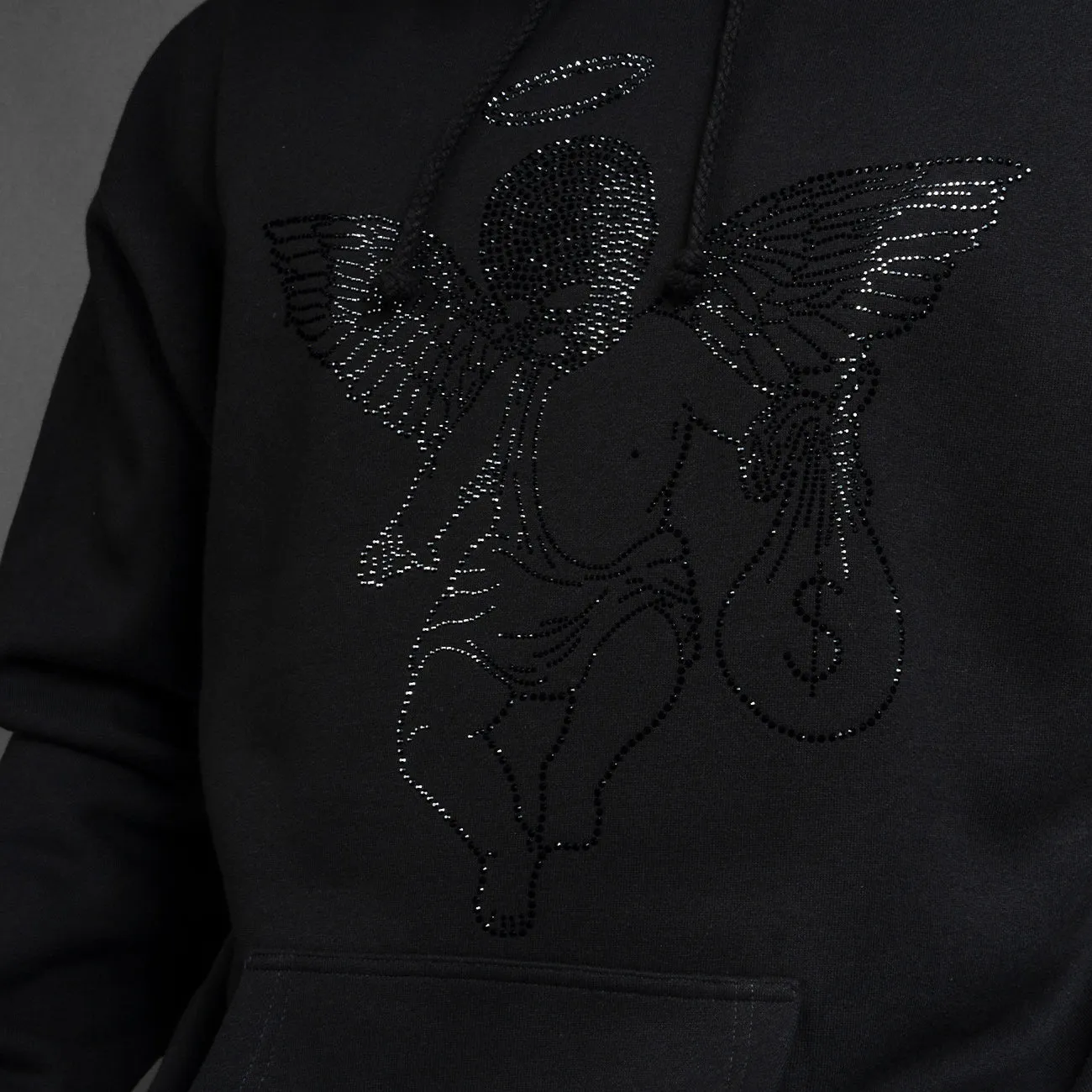 Black Rhinestone MM Angel Hoodie - HW