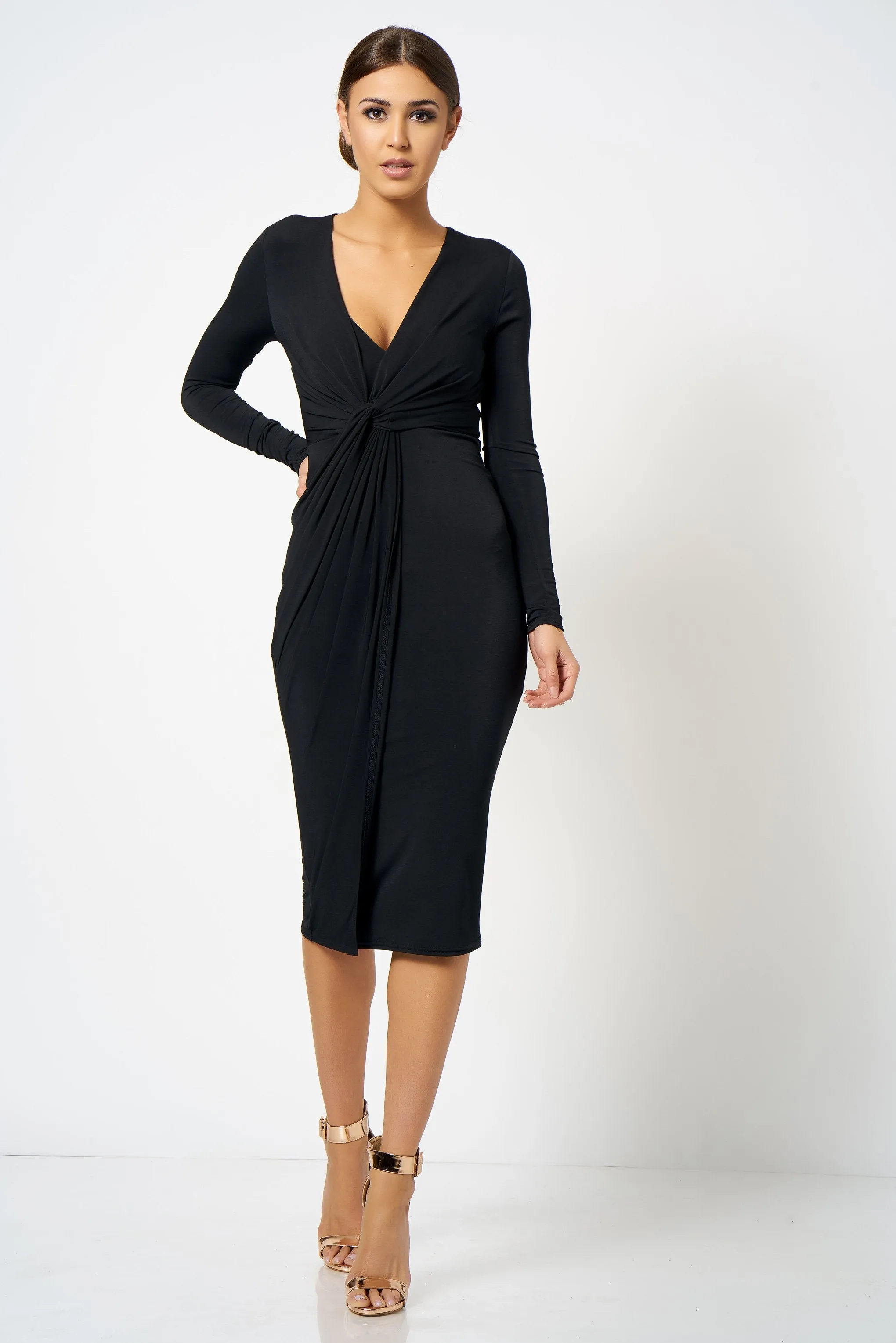 Black Slinky Knot Midi Dress