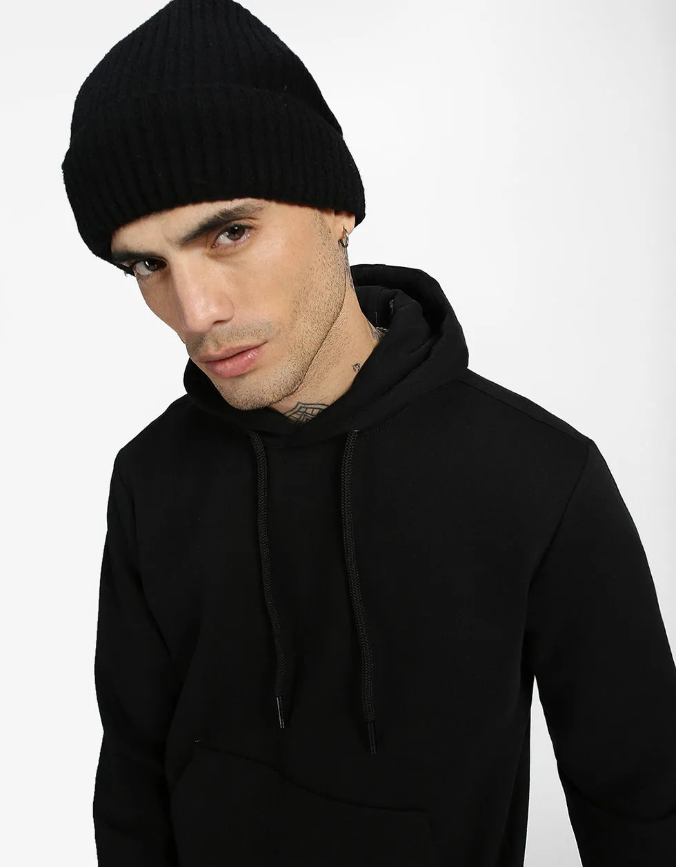 Black Solid Regular Hoodie