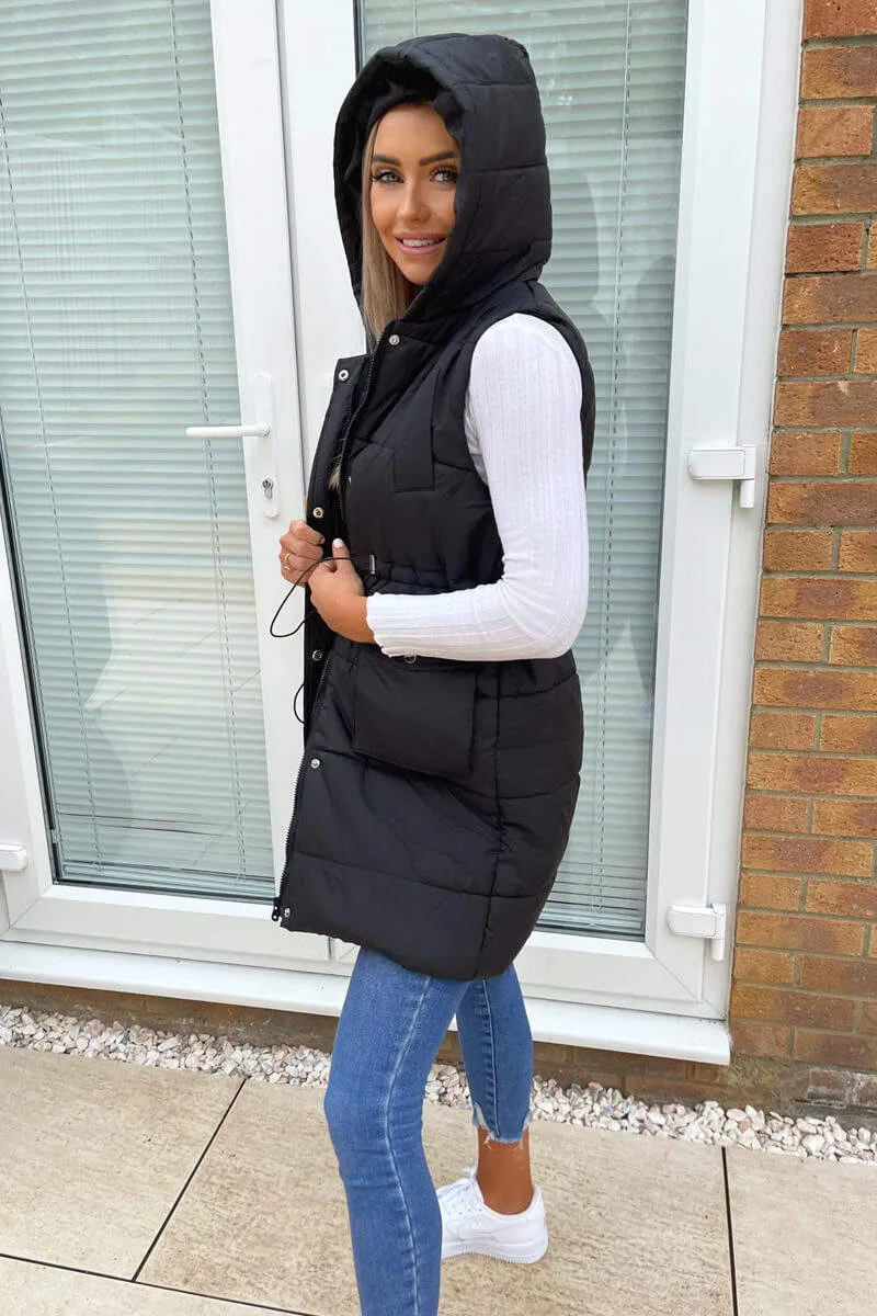 Black Square Pocket Hooded Gilet