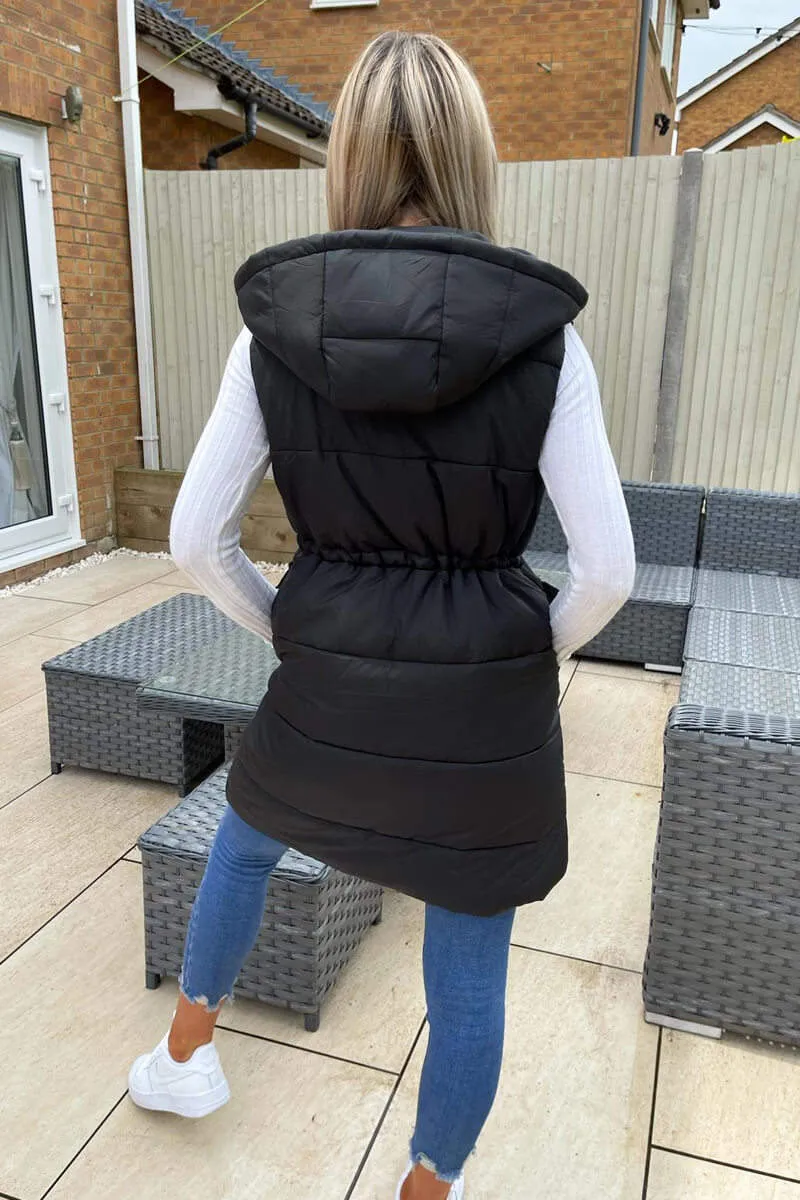 Black Square Pocket Hooded Gilet