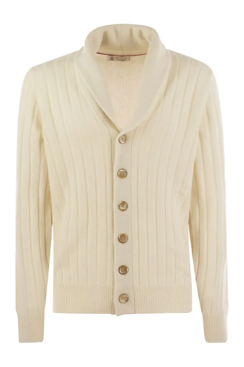 BRUNELLO CUCINELLI Luxury Cashmere Cardigan with Scarf Collar