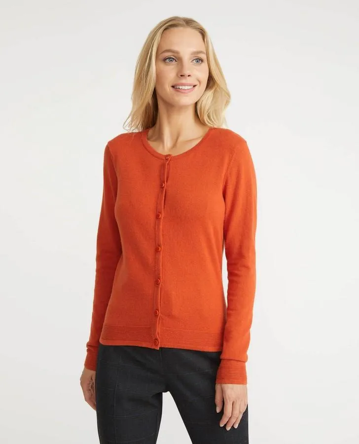 Burnt Orange Rib Trim Cardigan