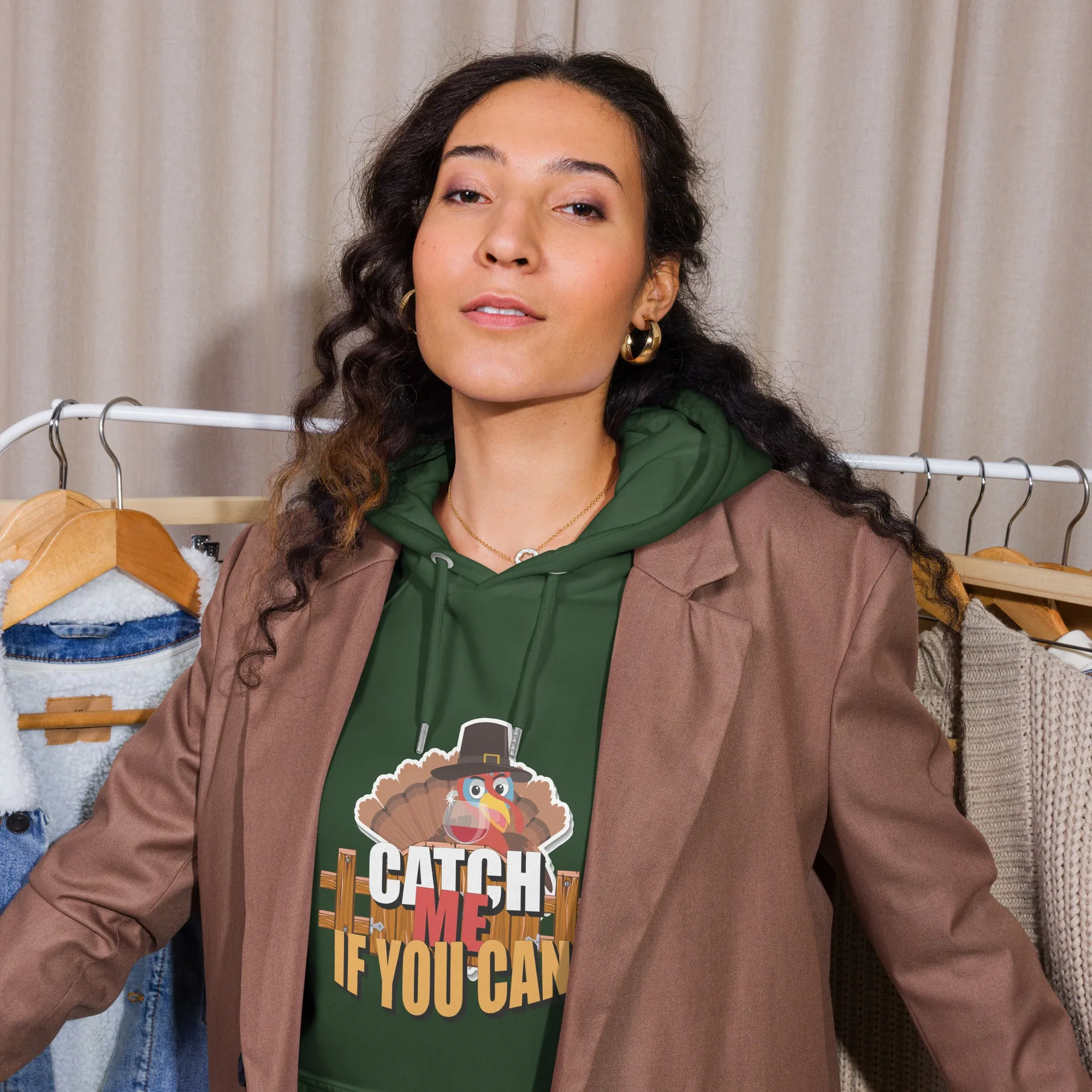 Catch Me If You Can Thanksgiving Graphics Women Eco Raglan Hoodie