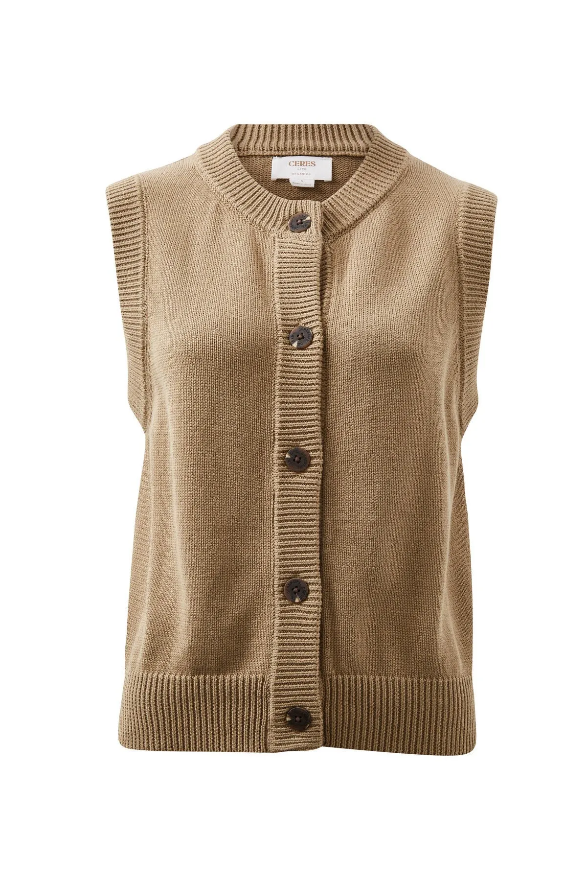 Ceres Life  Sleeveless Knit Cardi/Summer Taupe