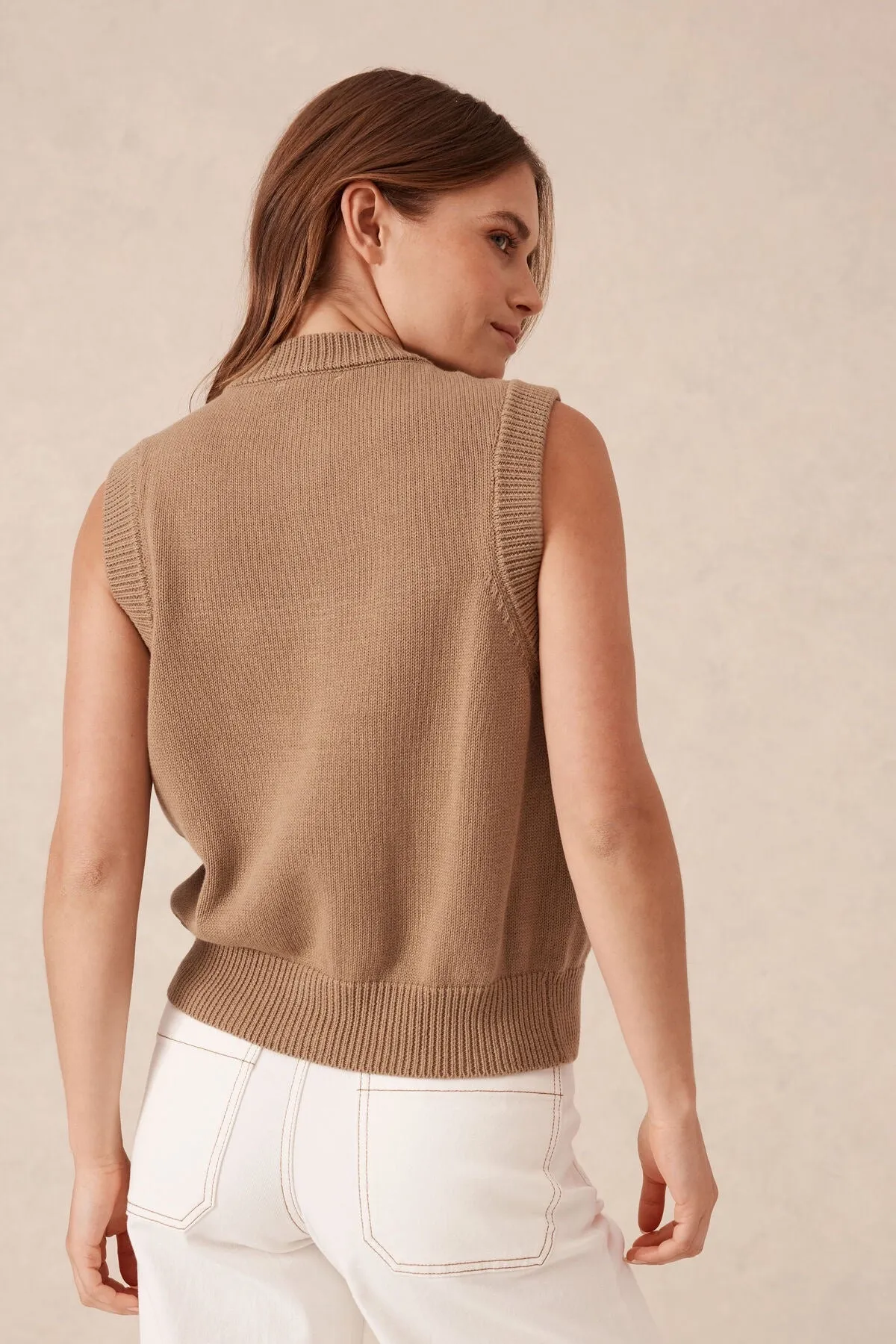 Ceres Life  Sleeveless Knit Cardi/Summer Taupe