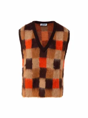 Checkerboard Mohair V Neck Gilet