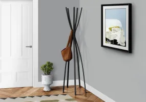 Coat Rack, Hall Tree, Free Standing, 5 Hooks, Entryway, 72"h, Bedroom, Black Metal, Contemporary, Modern