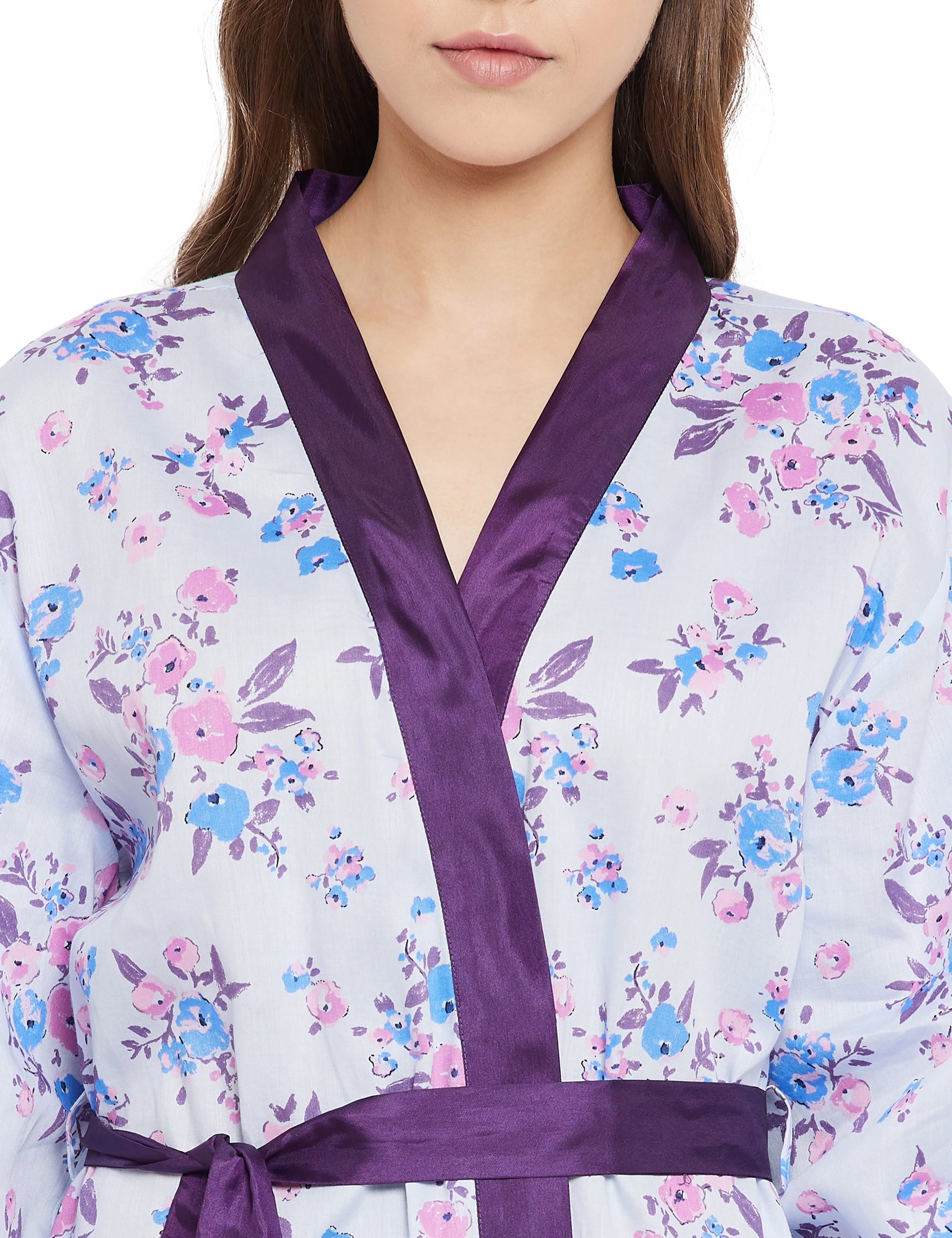 Cotton Satin Printed Robe Top Pyjama Set of 3