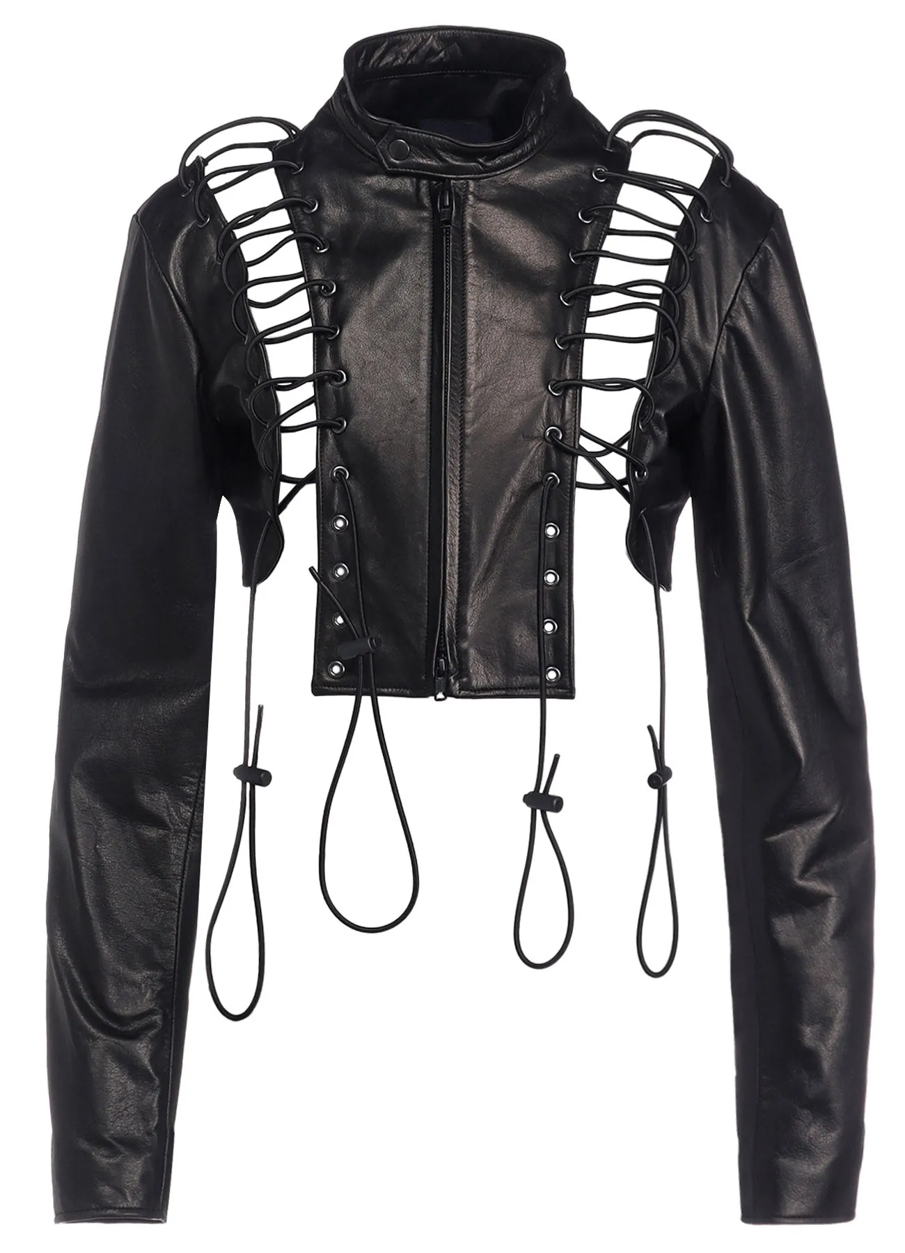 COW LEATHER LACE-UP CROPPED JACKET