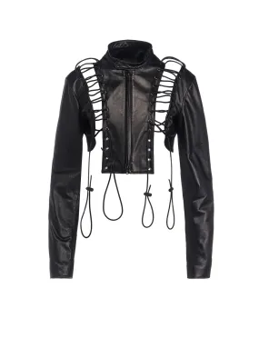 COW LEATHER LACE-UP CROPPED JACKET