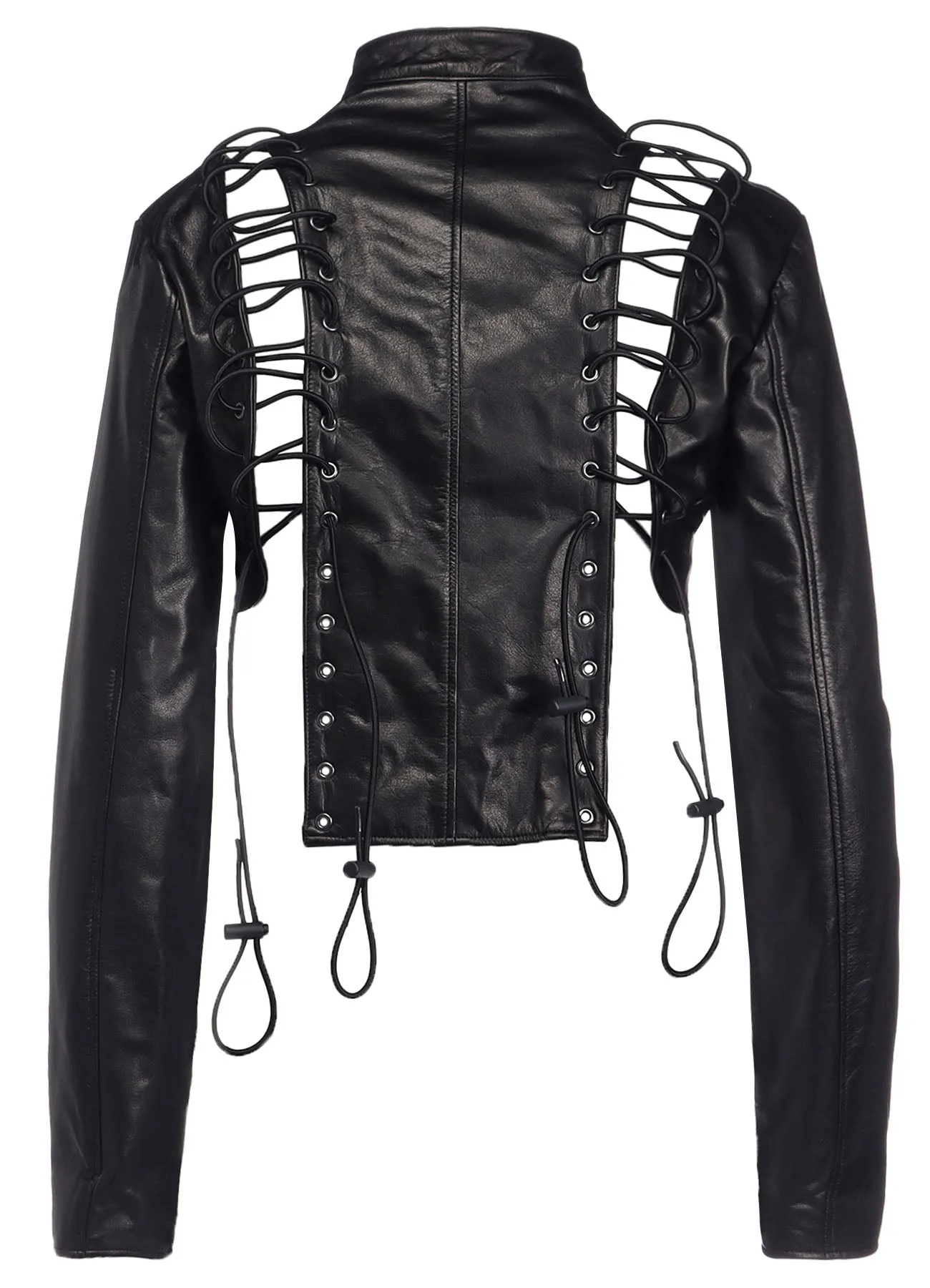 COW LEATHER LACE-UP CROPPED JACKET