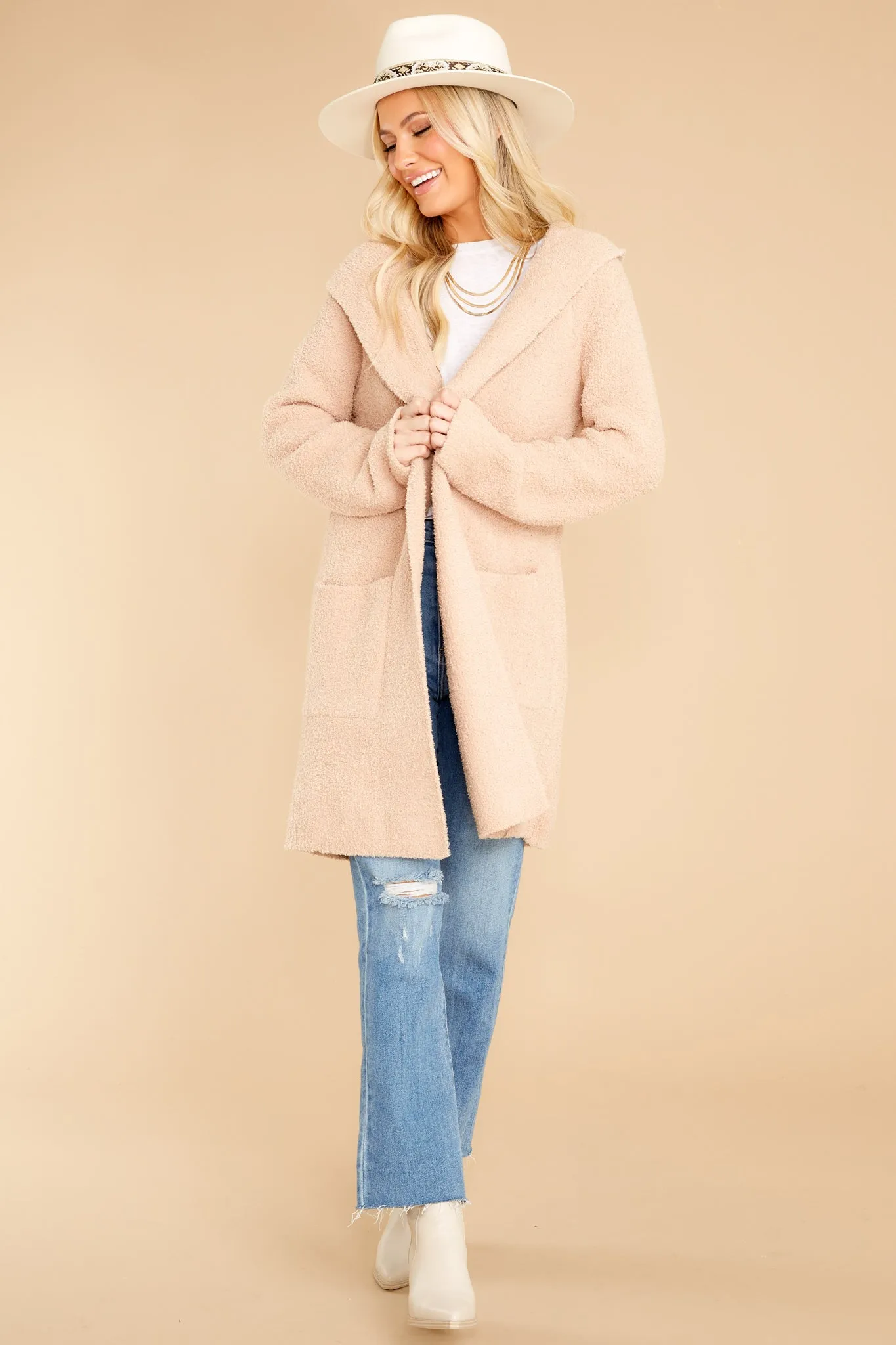 CozyChic® Soft Camel Hooded Long Coatigan