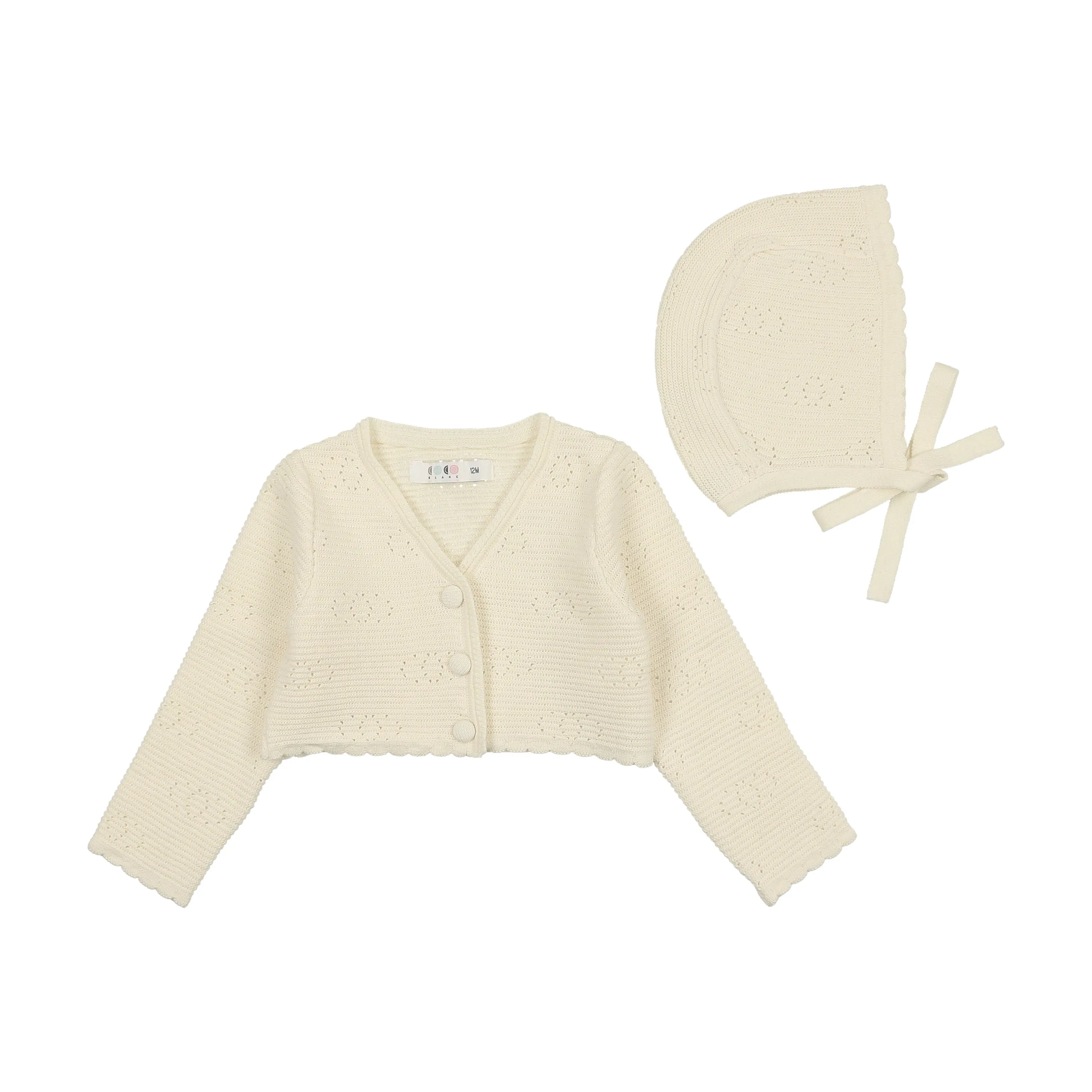 Cream Scalloped Cardigan with Bonnet