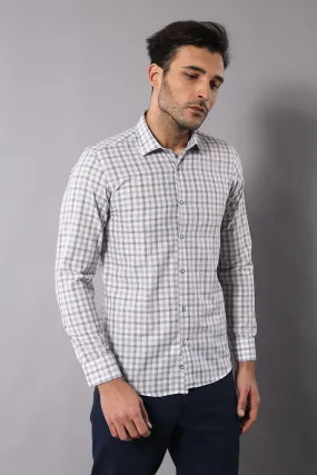 Cream Slim Fit Check Men's Shirt - Wessi