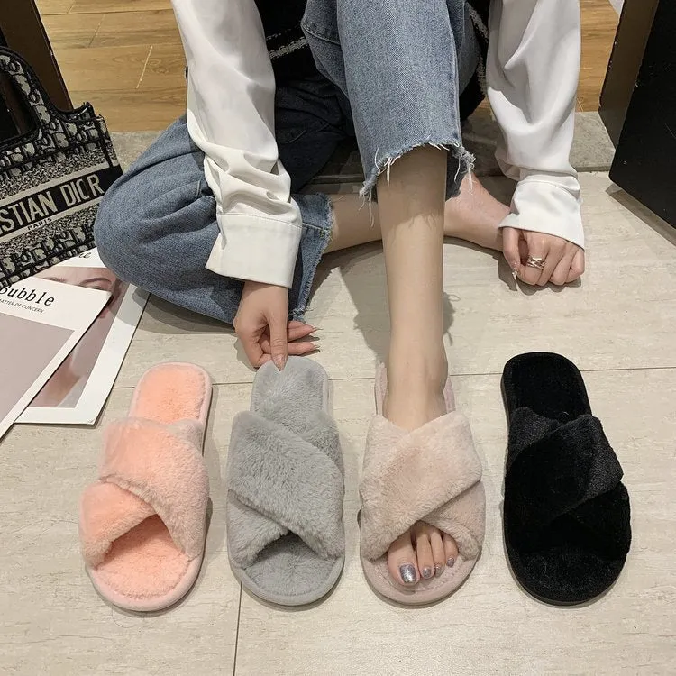 Cross plush slippers