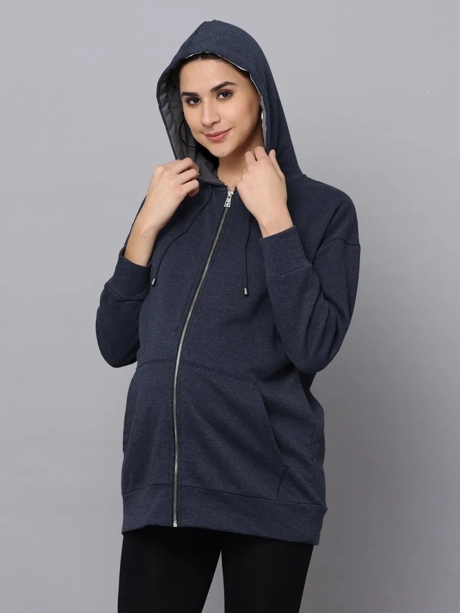 Crown Blue Oversized Maternity Zipper Hoodie