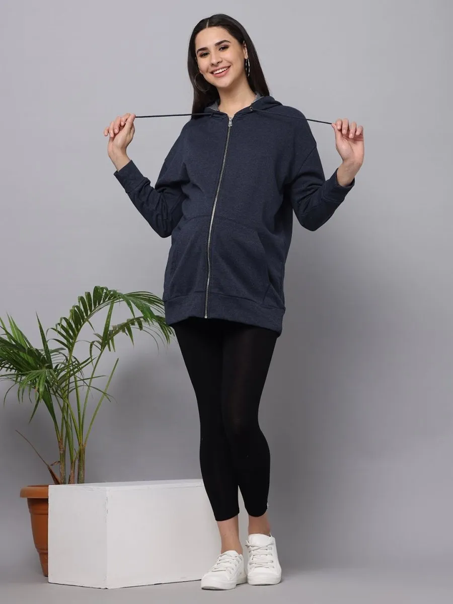 Crown Blue Oversized Maternity Zipper Hoodie