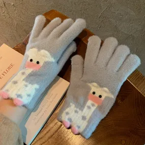 Cute Cartoon Animal Plush Gloves Short Thick Warm Knit Touchscreen Gloves Winter Coldproof Split Finger Gloves