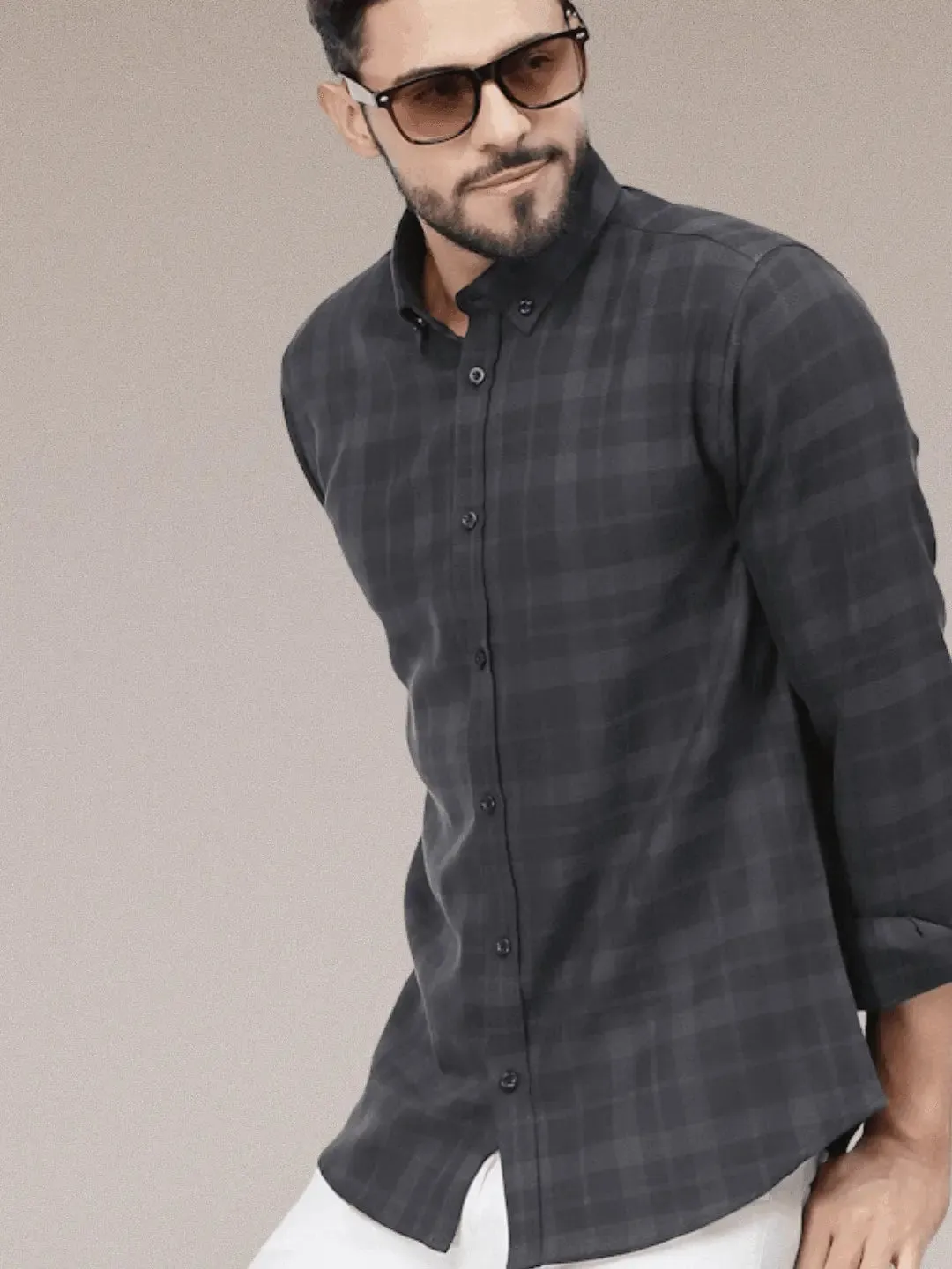 Dark  Checkered Button Down Casual Shirt