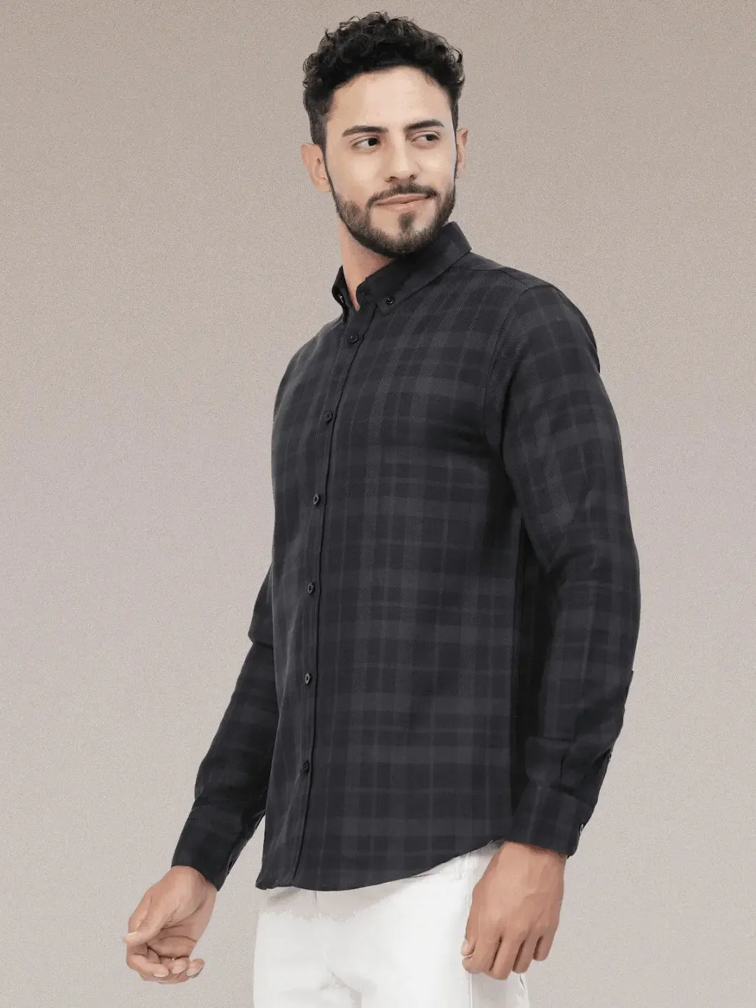 Dark  Checkered Button Down Casual Shirt