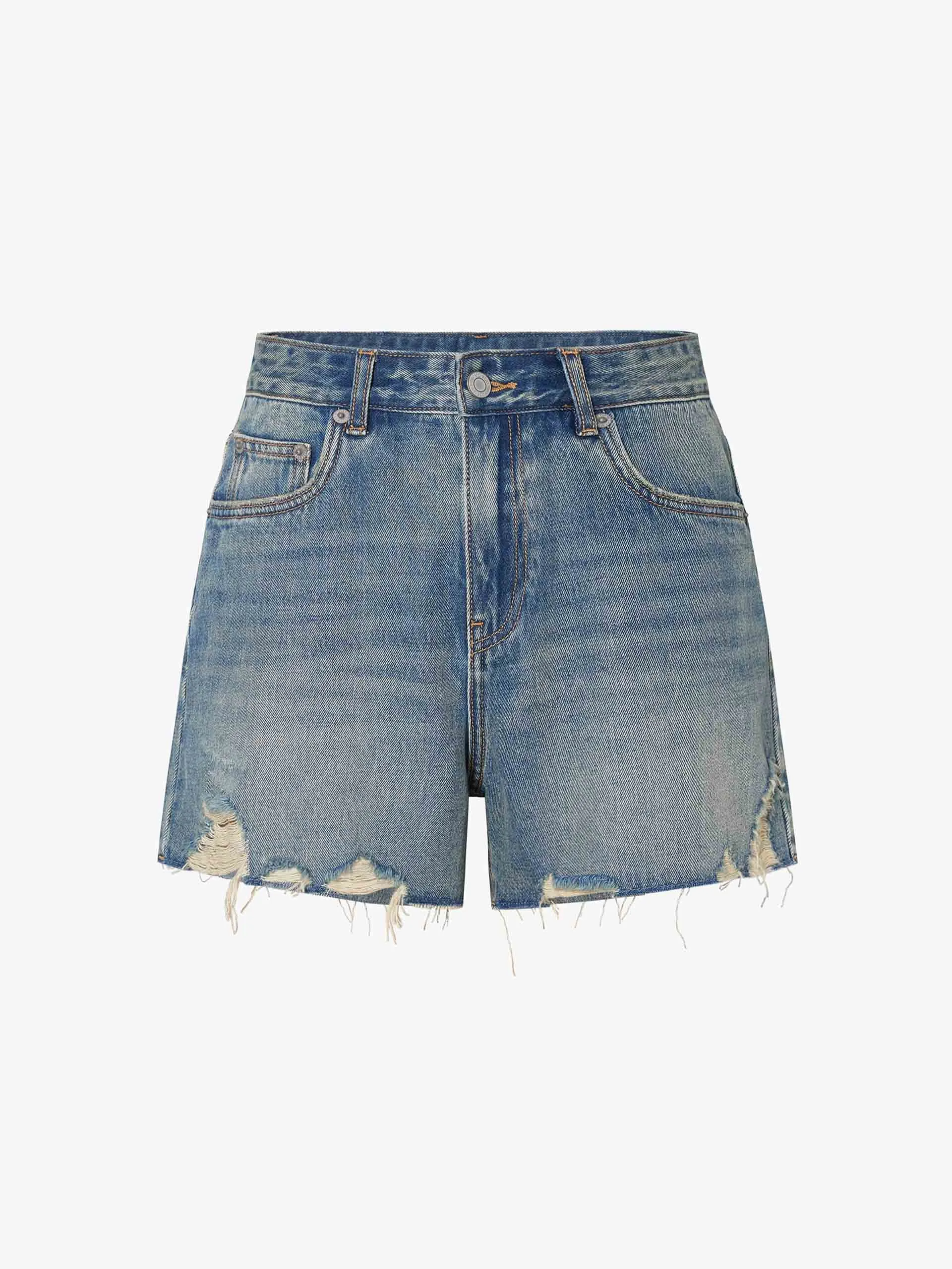 Denim Distressed Detail Shorts