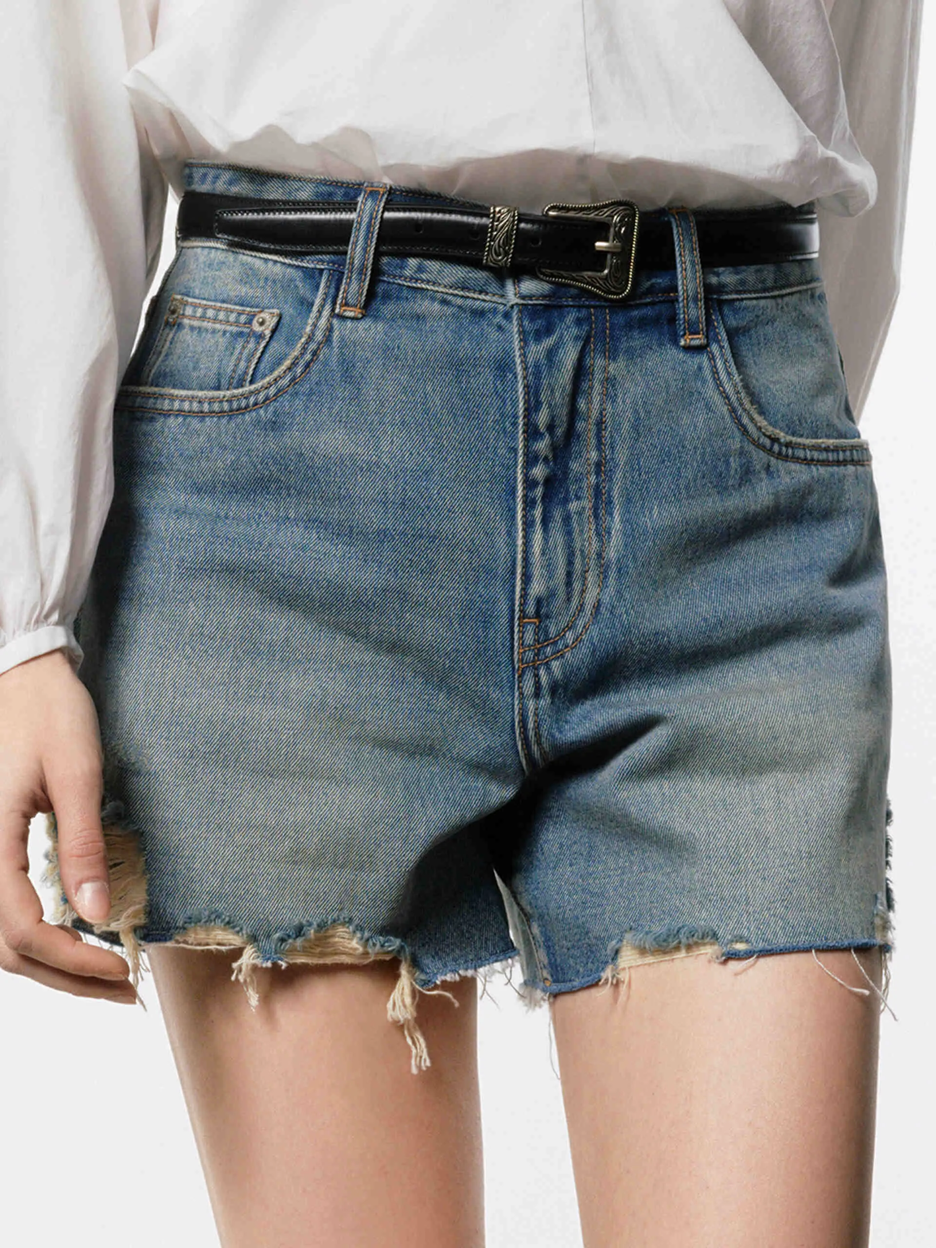 Denim Distressed Detail Shorts