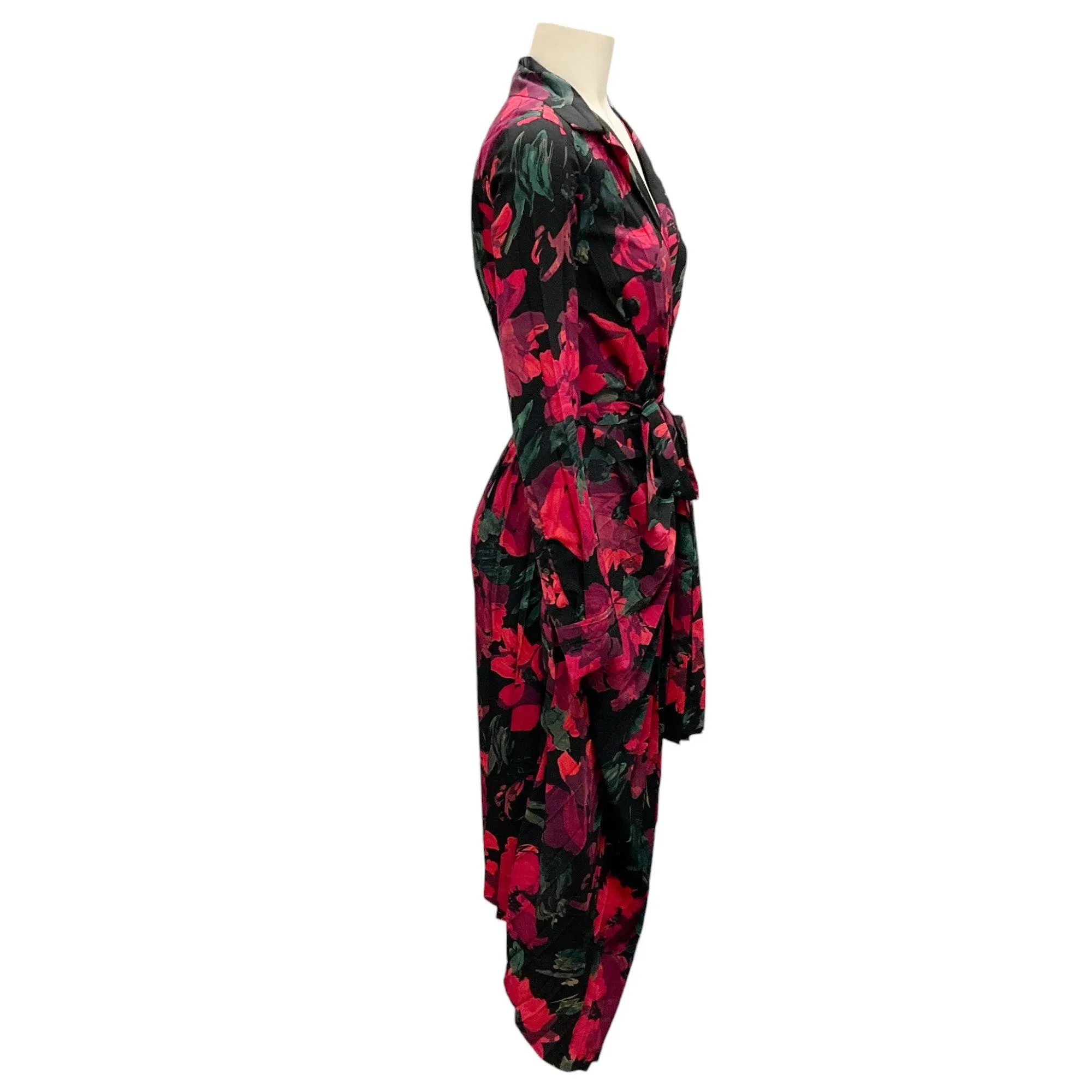 Dries Van Noten Black / Red Dinta Floral Printed Long Sleeved Wrap Dress