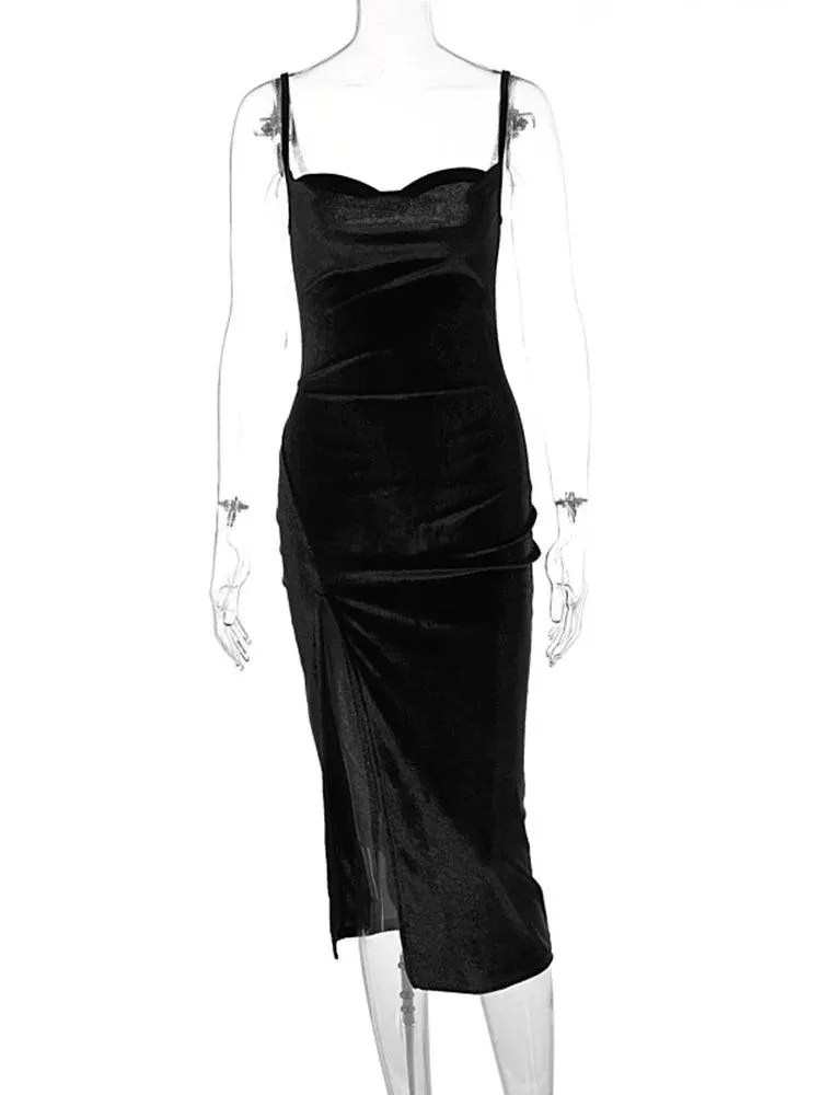 Elegant Velvet Maxi Dress: Sophisticated Evening Party Attire - Y2K Fashion Trend