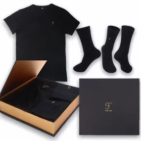 Extra Large size Luxury Bamboo T-Shirt & Bamboo Socks Gift Box Set for Men & Women in a Handcrafted Magnetic Close Keepsake Box Black